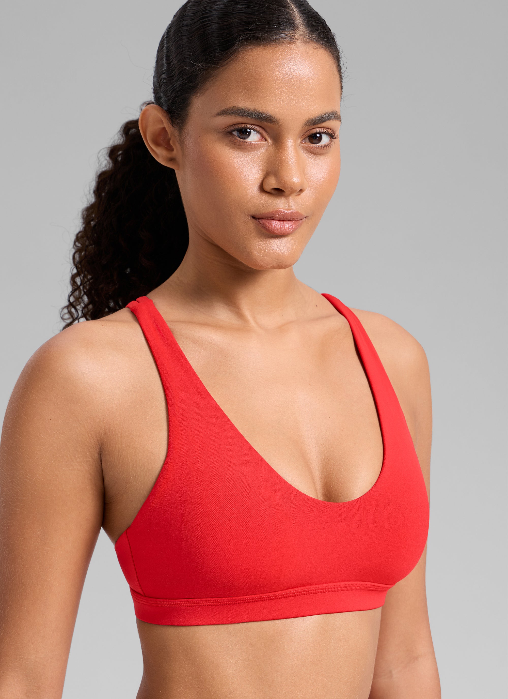 CRZ YOGA Sujetador Deportivo U-Cut con Espalda Cruzada para Mujer Rojo Profundo