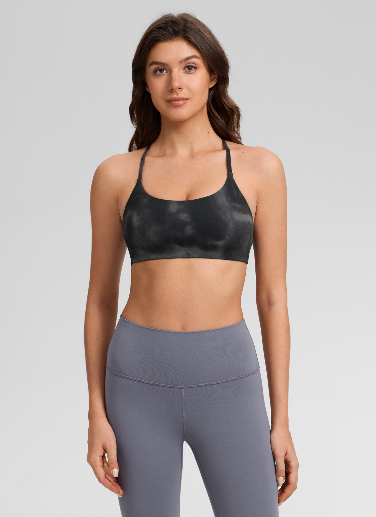 CRZ YOGA Sujetador Butterlift® Deportivo con Espalda en V para Mujer Flores Grises Tie Dye