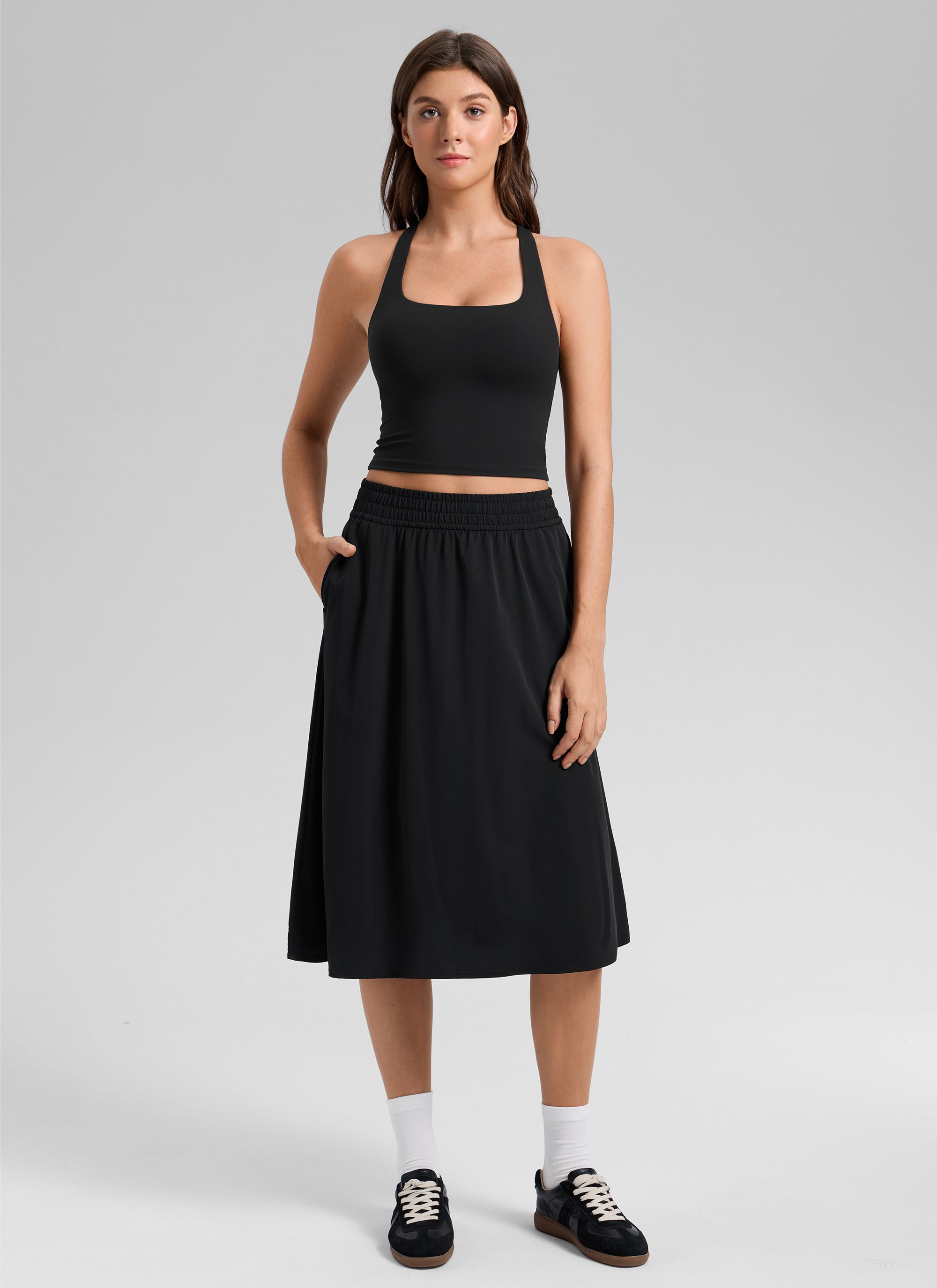 CRZ YOGA Mujer Butterlift Sujetador Racerback Corto para Yoga Negro