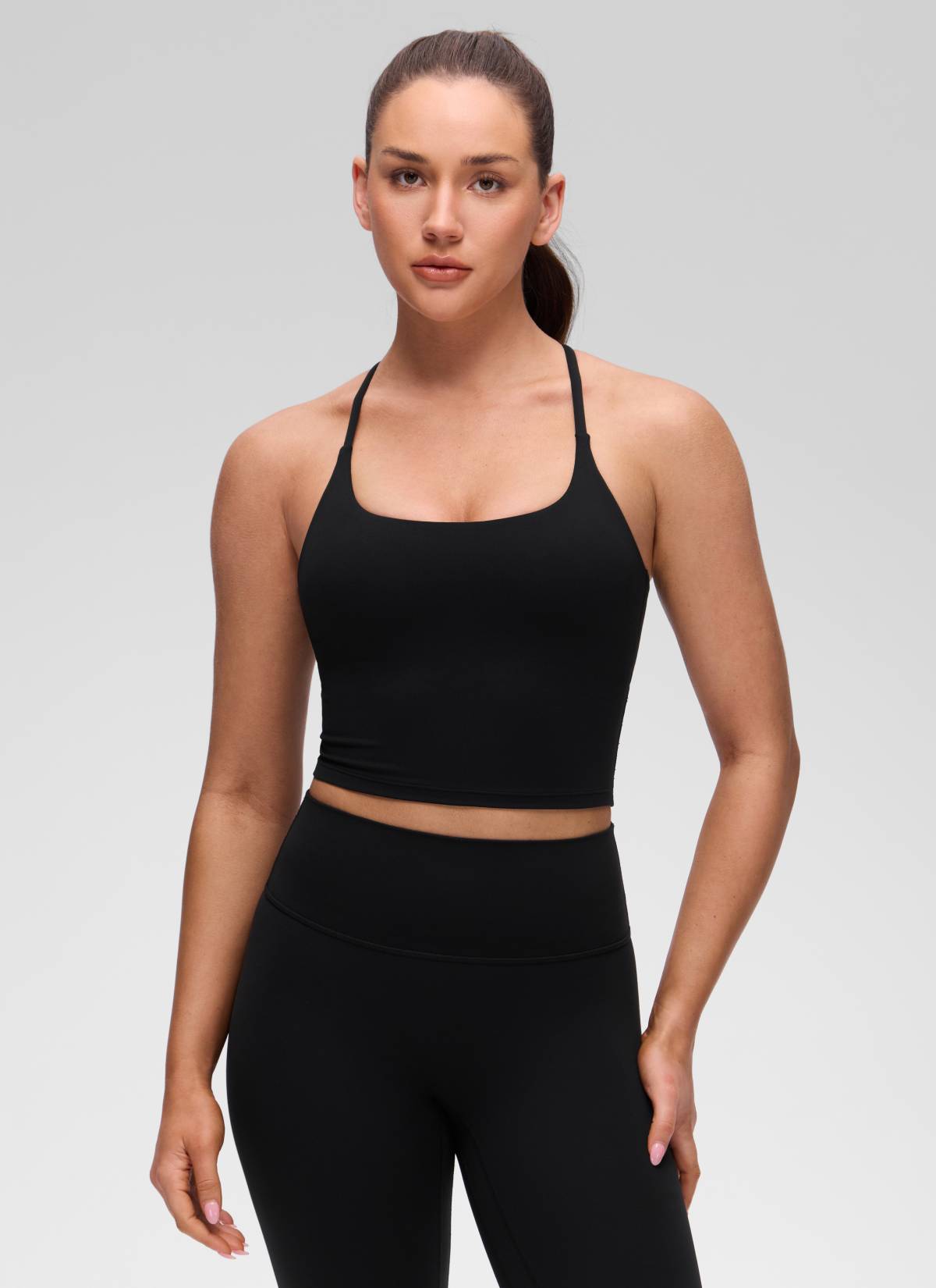 CRZ YOGA Mujer Butterluxe U Neck Twist Cross Espalda con Sujetador Negro