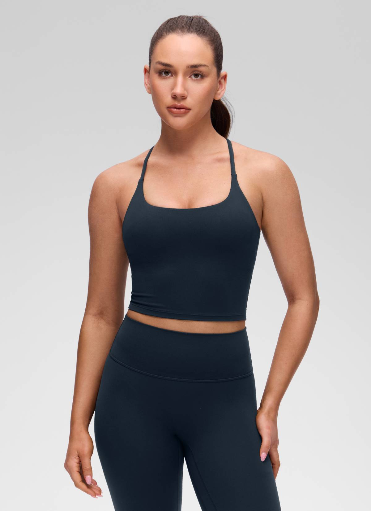 CRZ YOGA Mujer Butterluxe U Neck Twist Cross Espalda con Sujetador True Navy