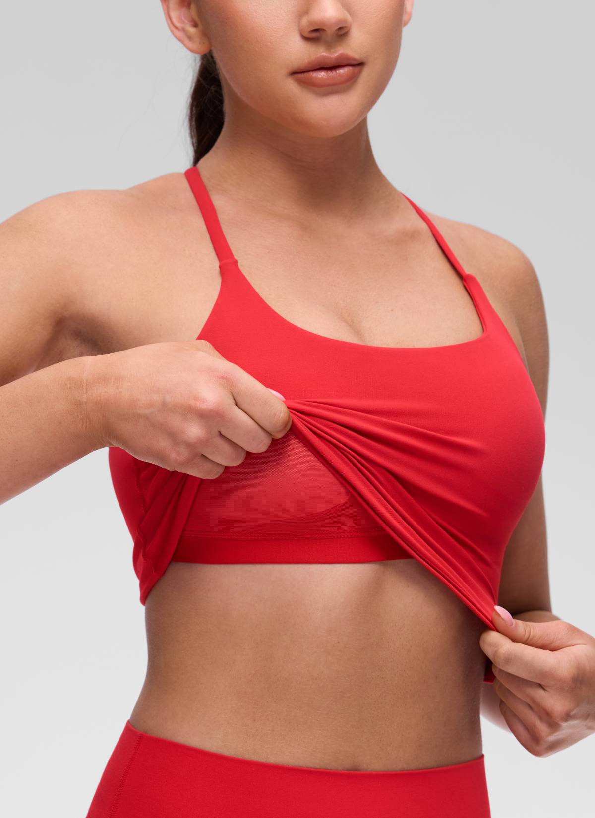 CRZ YOGA Mujer Butterluxe U Neck Twist Cross Espalda con Sujetador Rojo Aurora