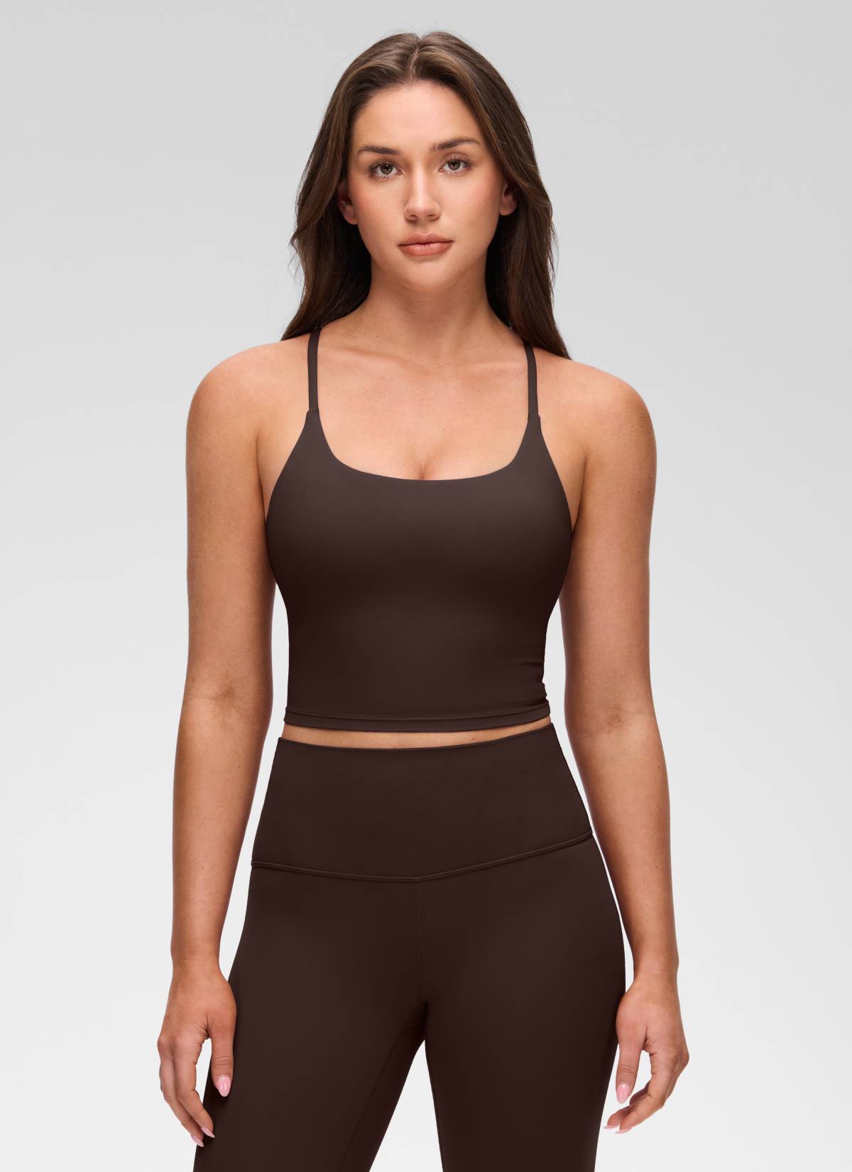 CRZ YOGA Mujer Butterluxe U Neck Twist Cross Espalda con Sujetador Marrón Fudge Caliente