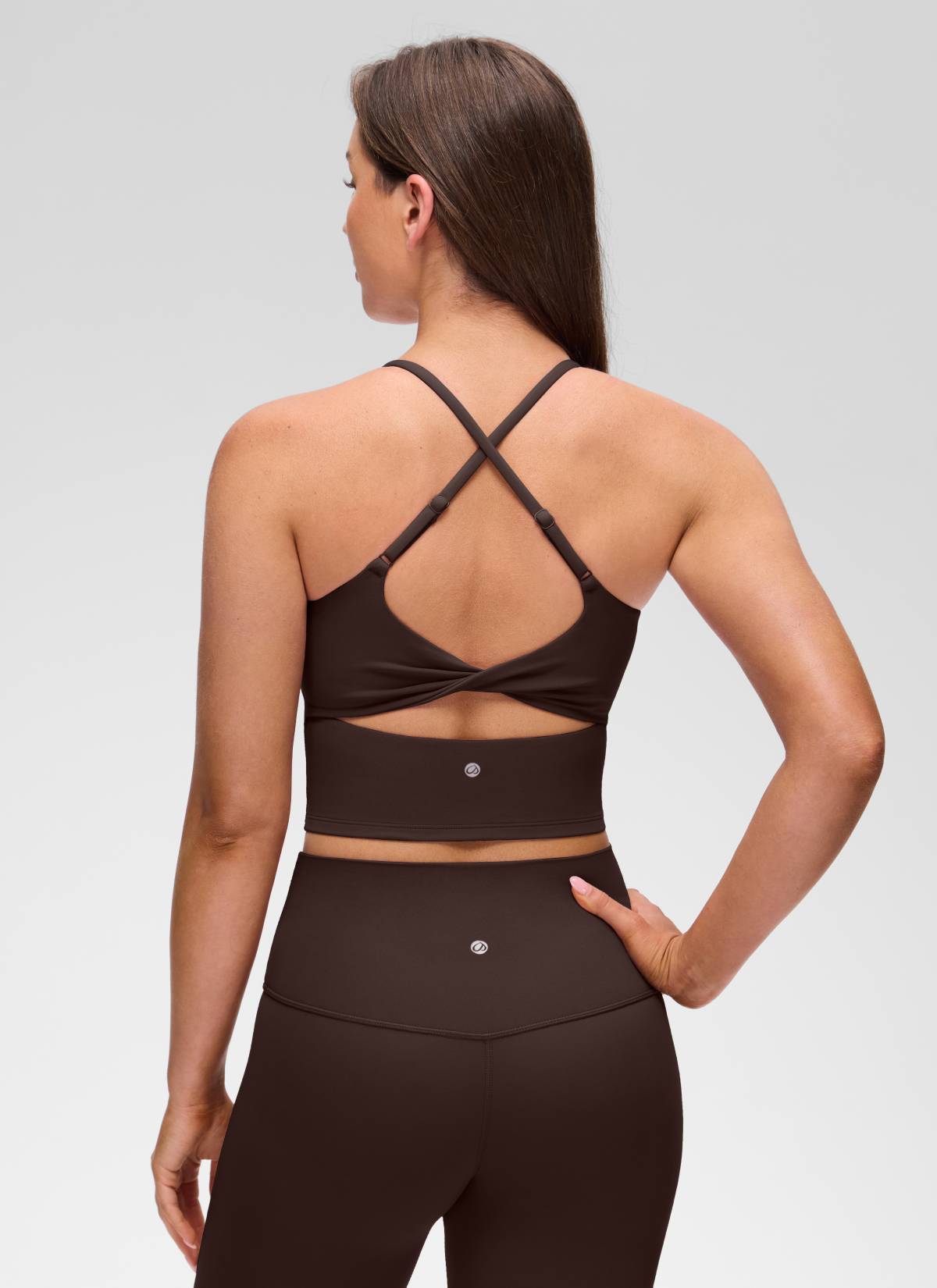 CRZ YOGA Mujer Butterluxe U Neck Twist Cross Espalda con Sujetador Marrón Fudge Caliente