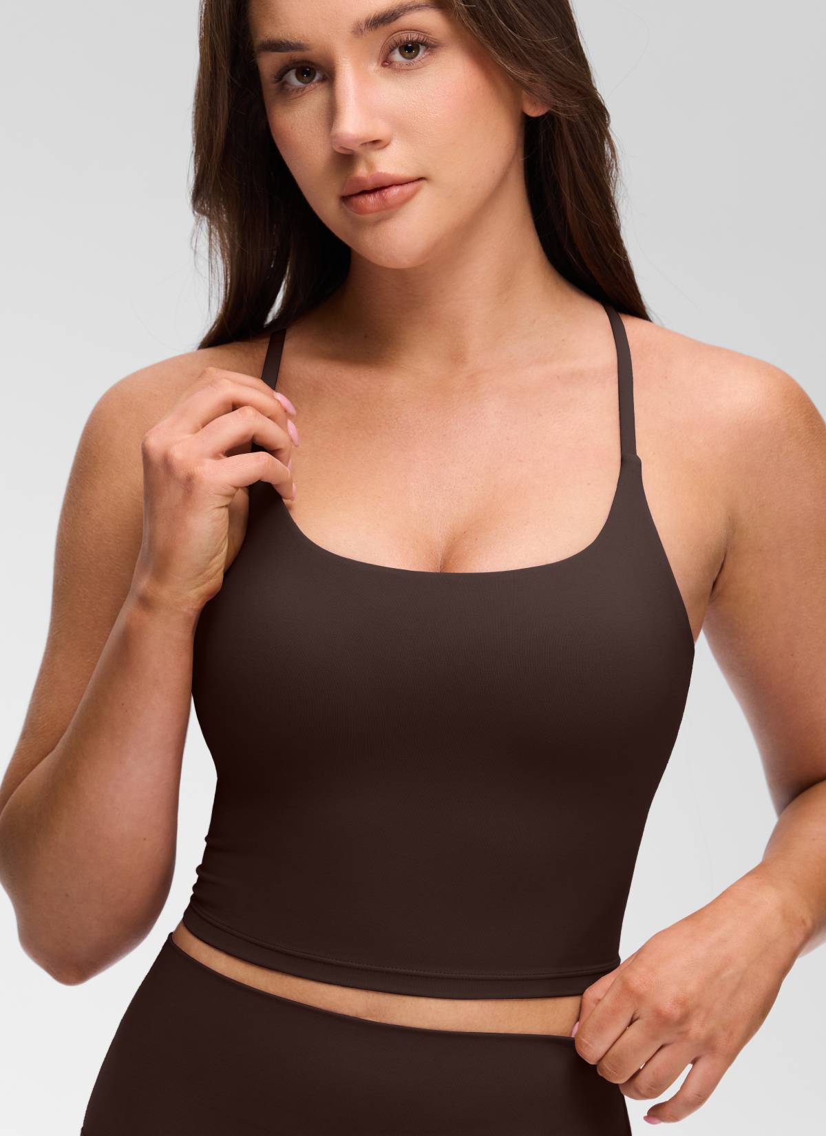 CRZ YOGA Mujer Butterluxe U Neck Twist Cross Espalda con Sujetador Marrón Fudge Caliente