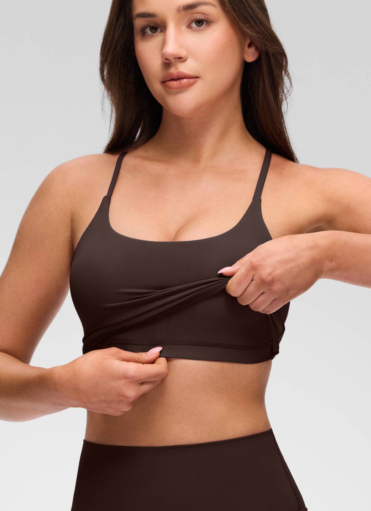 CRZ YOGA Mujer Butterluxe U Neck Twist Cross Espalda con Sujetador Marrón Fudge Caliente