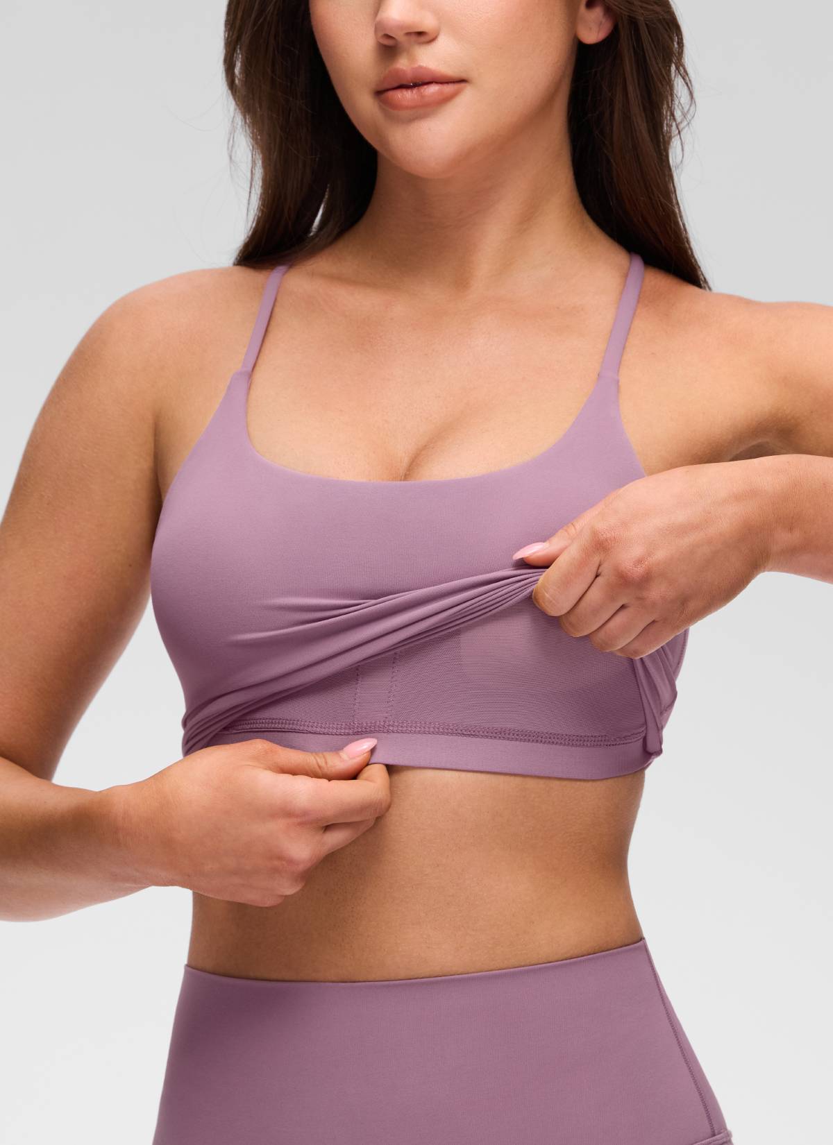CRZ YOGA Mujer Butterluxe U Neck Twist Cross Espalda con Sujetador Lavanda claro