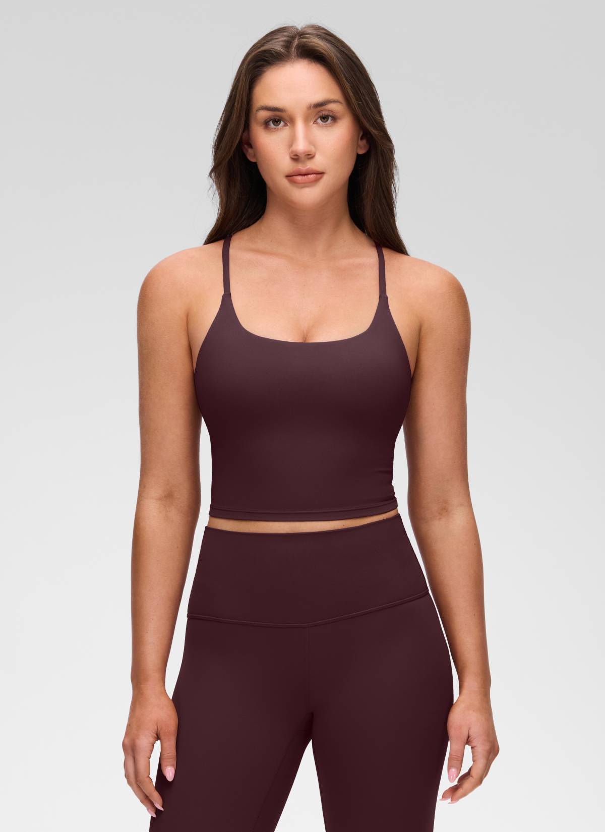 CRZ YOGA Mujer Butterluxe U Neck Twist Cross Espalda con Sujetador Ciruela madura