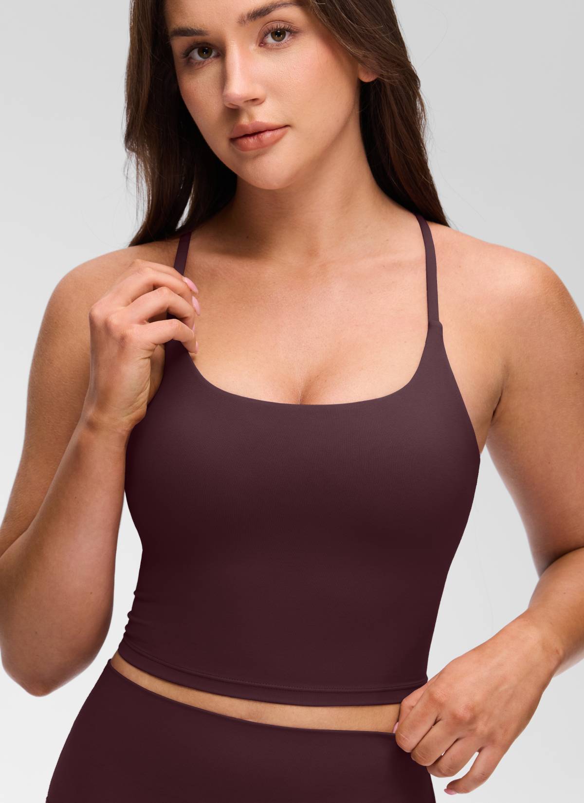 CRZ YOGA Mujer Butterluxe U Neck Twist Cross Espalda con Sujetador Ciruela madura