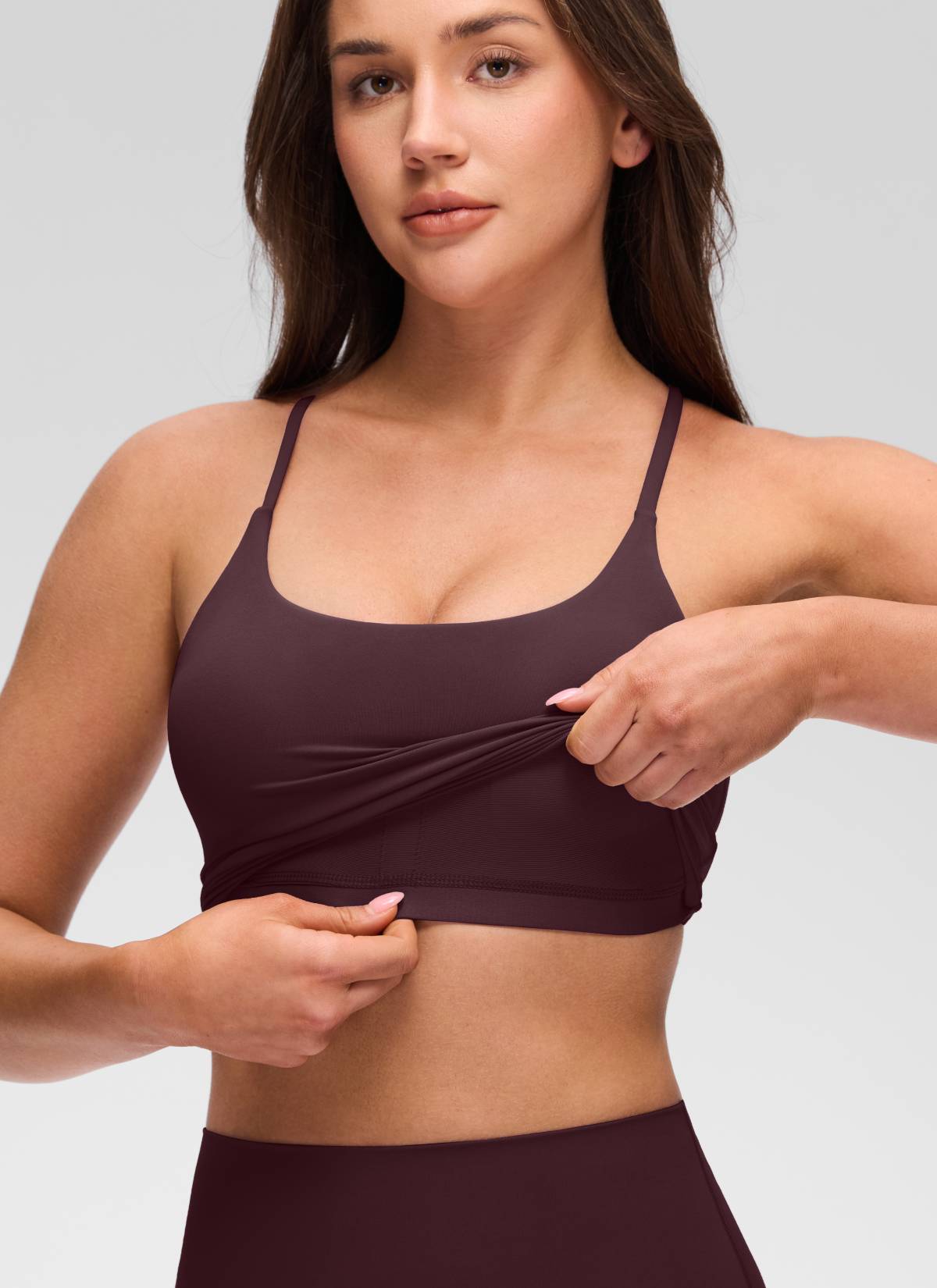 CRZ YOGA Mujer Butterluxe U Neck Twist Cross Espalda con Sujetador Ciruela madura