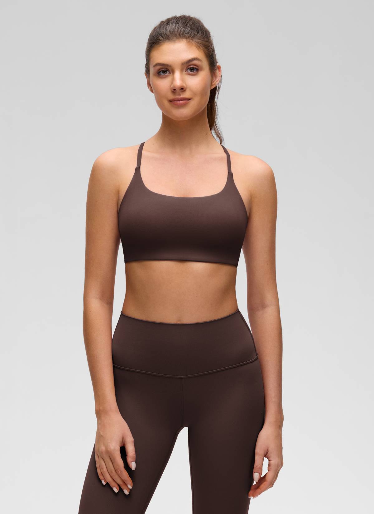 CRZ YOGA Sujetador Butterluxe con Espalda Cruzada para Mujer Marrón Fudge Caliente