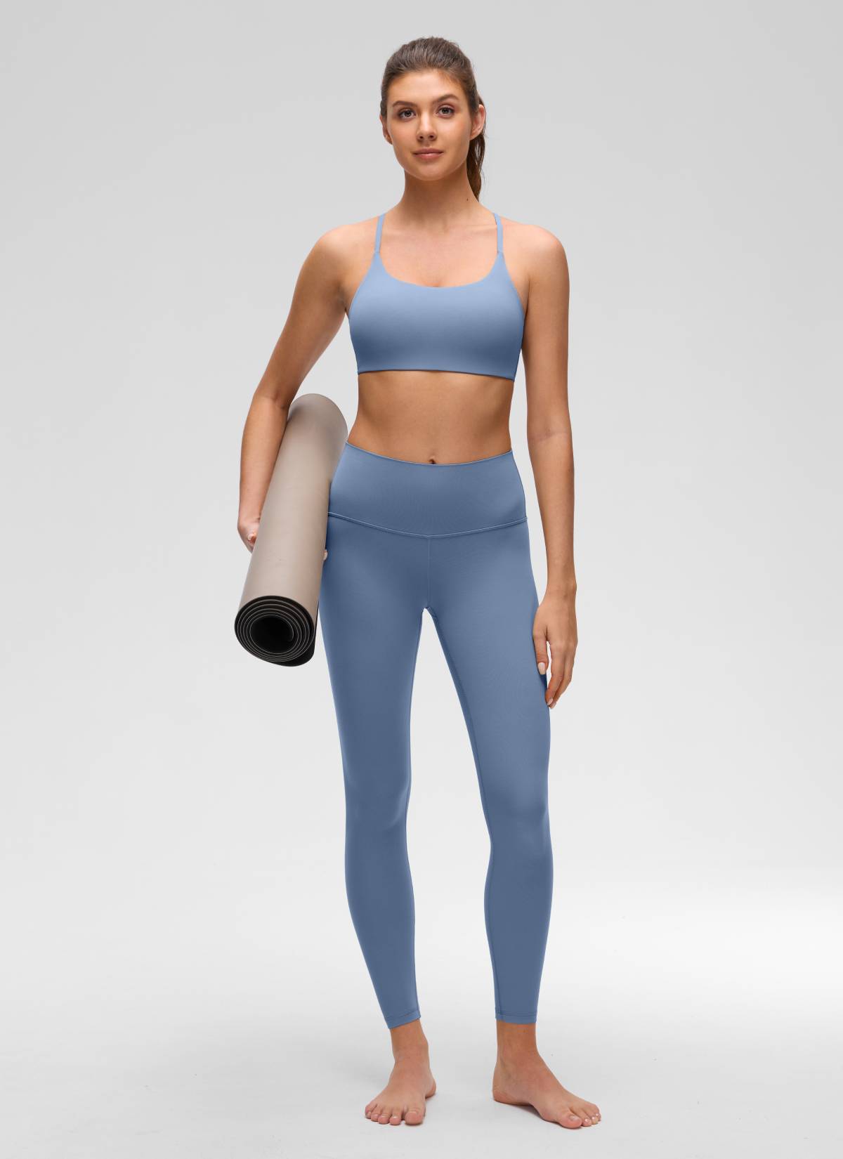 CRZ YOGA Sujetador Butterluxe con Espalda Cruzada para Mujer Denim lavado