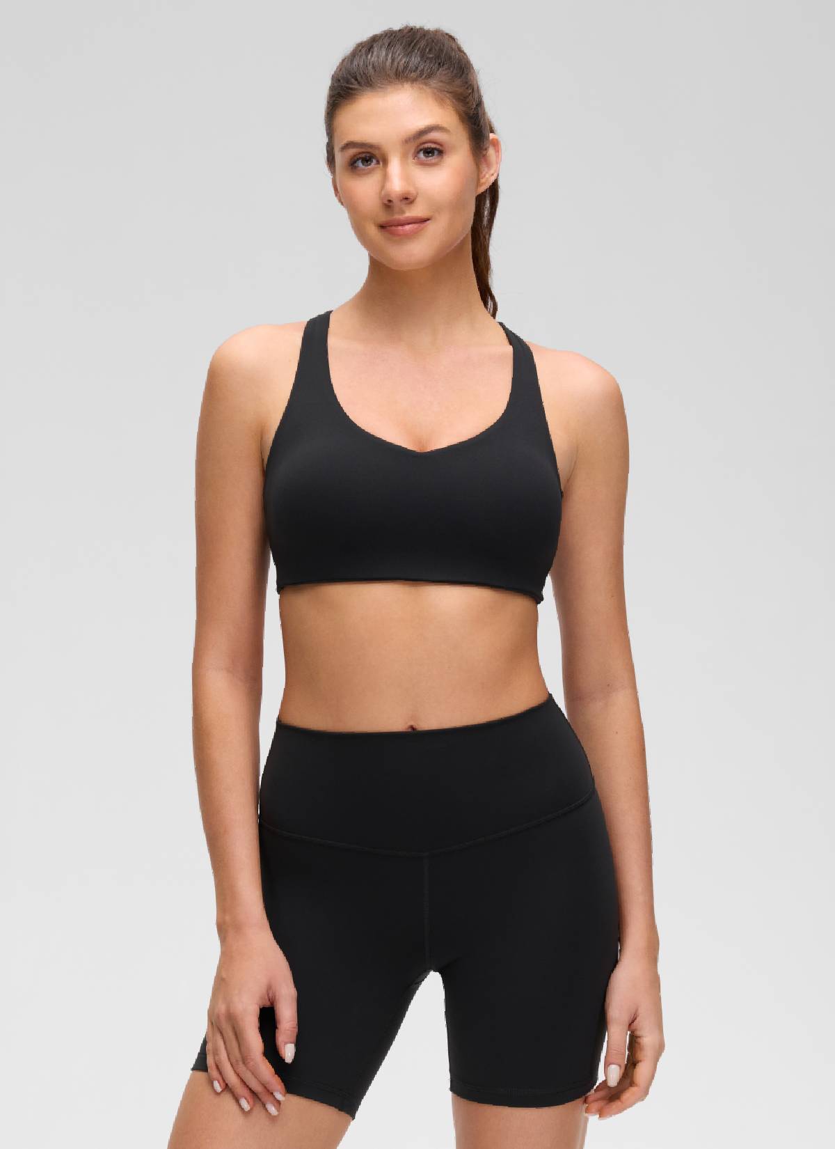 CRZ YOGA Mujer Sujetador Deportivo Butterluxe con Escote en V y Tiras Negro