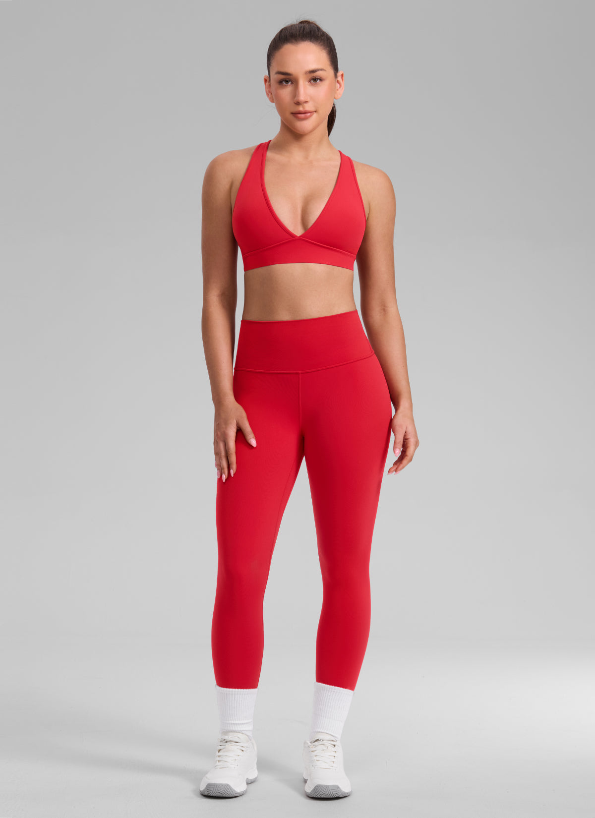 CRZ YOGA Women Butterlift® Sujetador Espalda Cruzada Tirantes Anchos Rojo Aurora