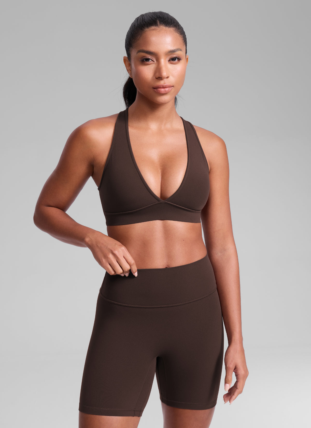 CRZ YOGA Women Butterlift® Sujetador Espalda Cruzada Tirantes Anchos Marrón Fudge Caliente