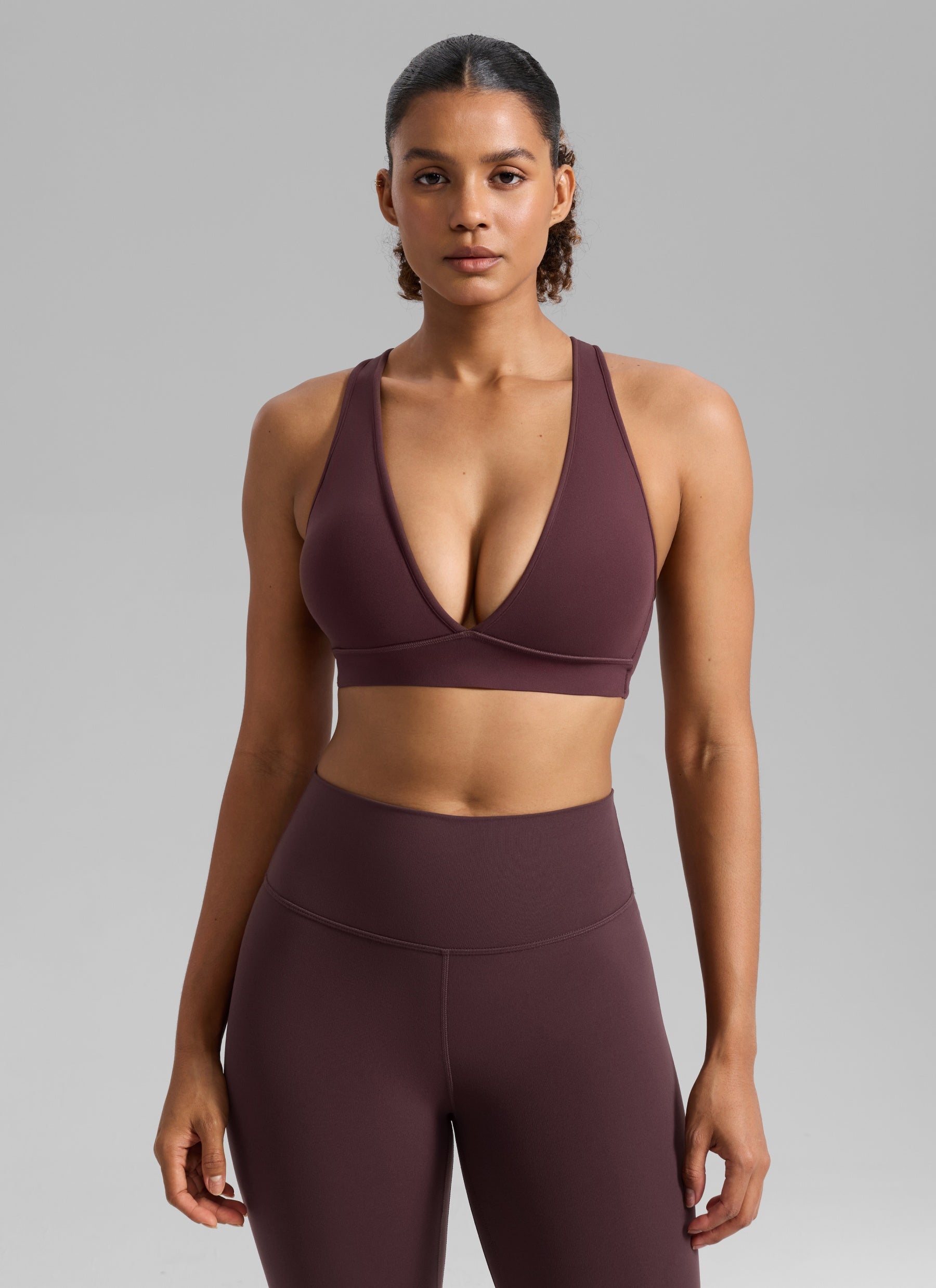 CRZ YOGA Women Butterlift® Sujetador Espalda Cruzada Tirantes Anchos Ciruela madura