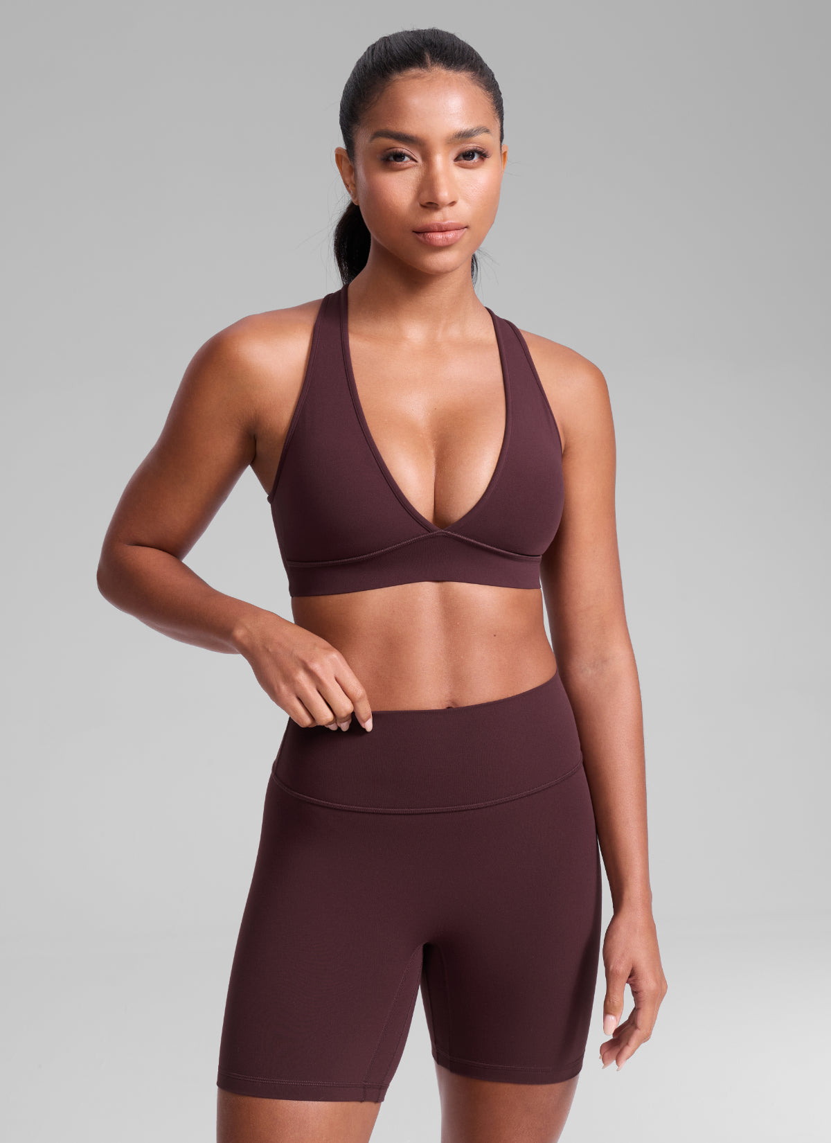 CRZ YOGA Women Butterlift® Sujetador Espalda Cruzada Tirantes Anchos Ciruela madura