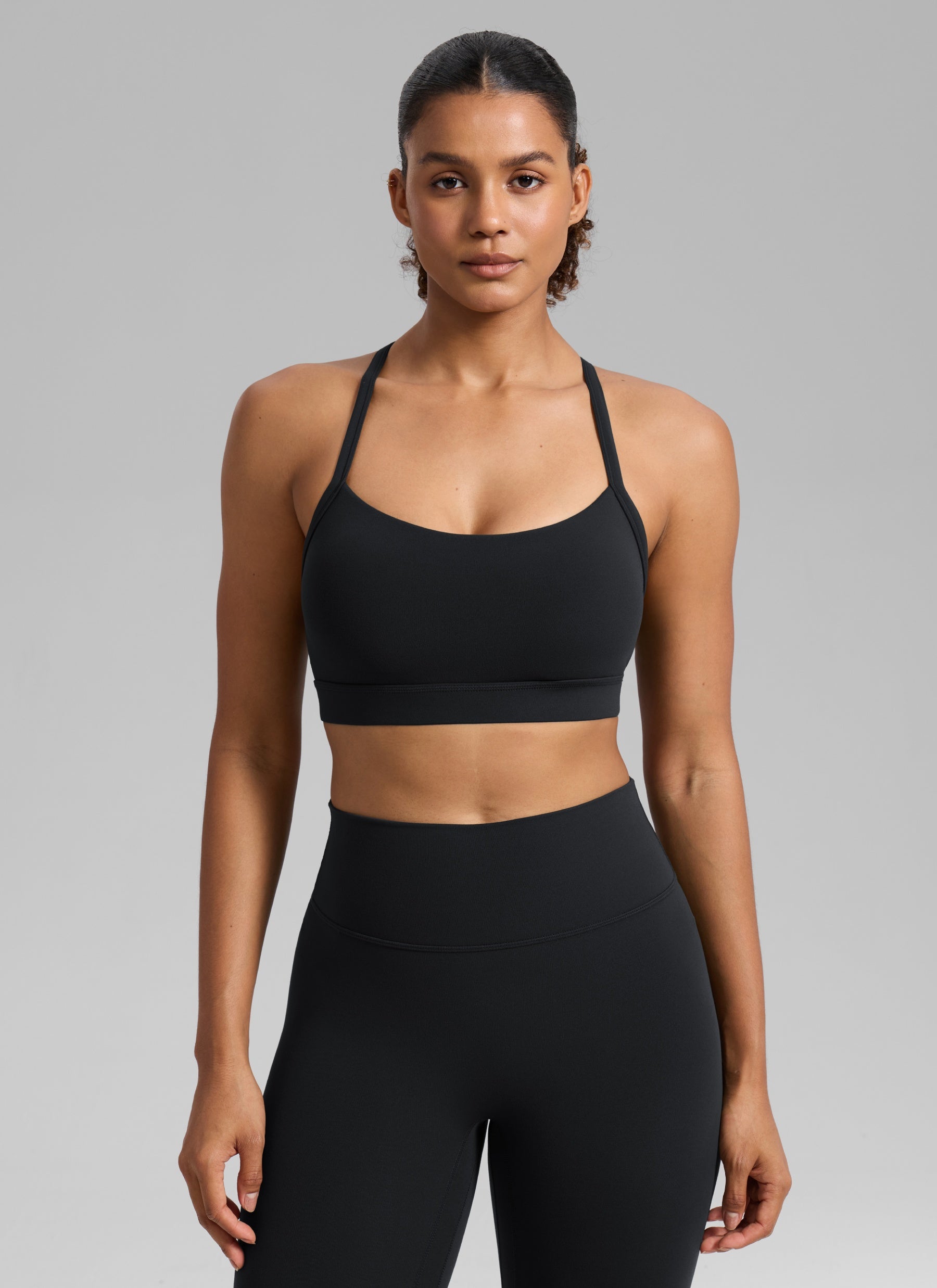 CRZ YOGA Mujer Butterlift Sujetador Deportivo Espalda Cruzada U Cuello Negro