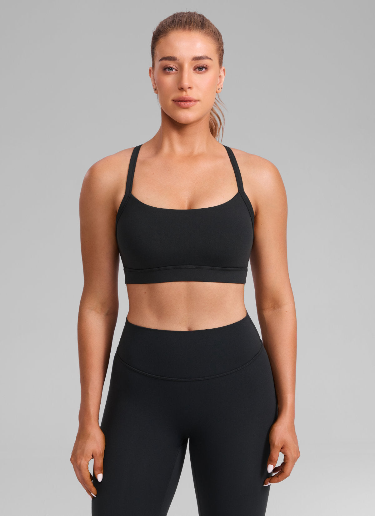 CRZ YOGA Mujer Butterlift Sujetador Deportivo Espalda Cruzada U Cuello Negro