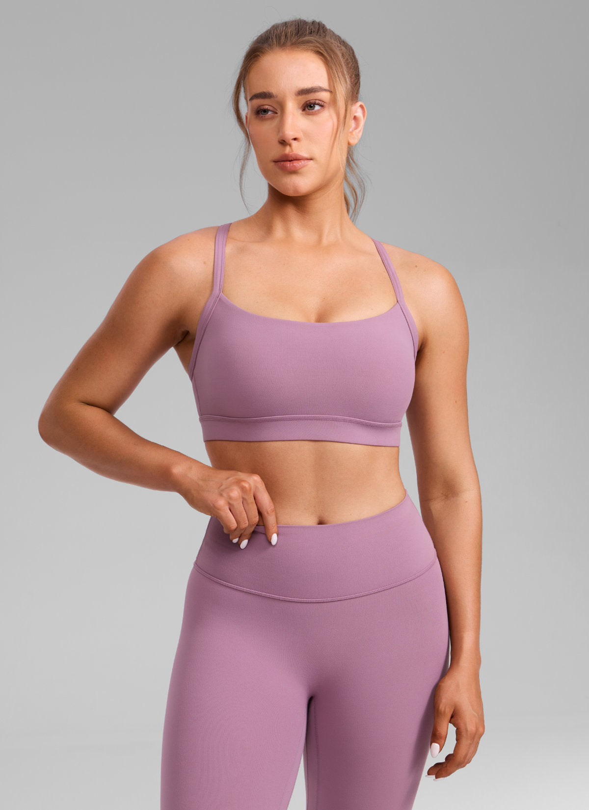 CRZ YOGA Mujer Butterlift Sujetador Deportivo Espalda Cruzada U Cuello Lavanda claro