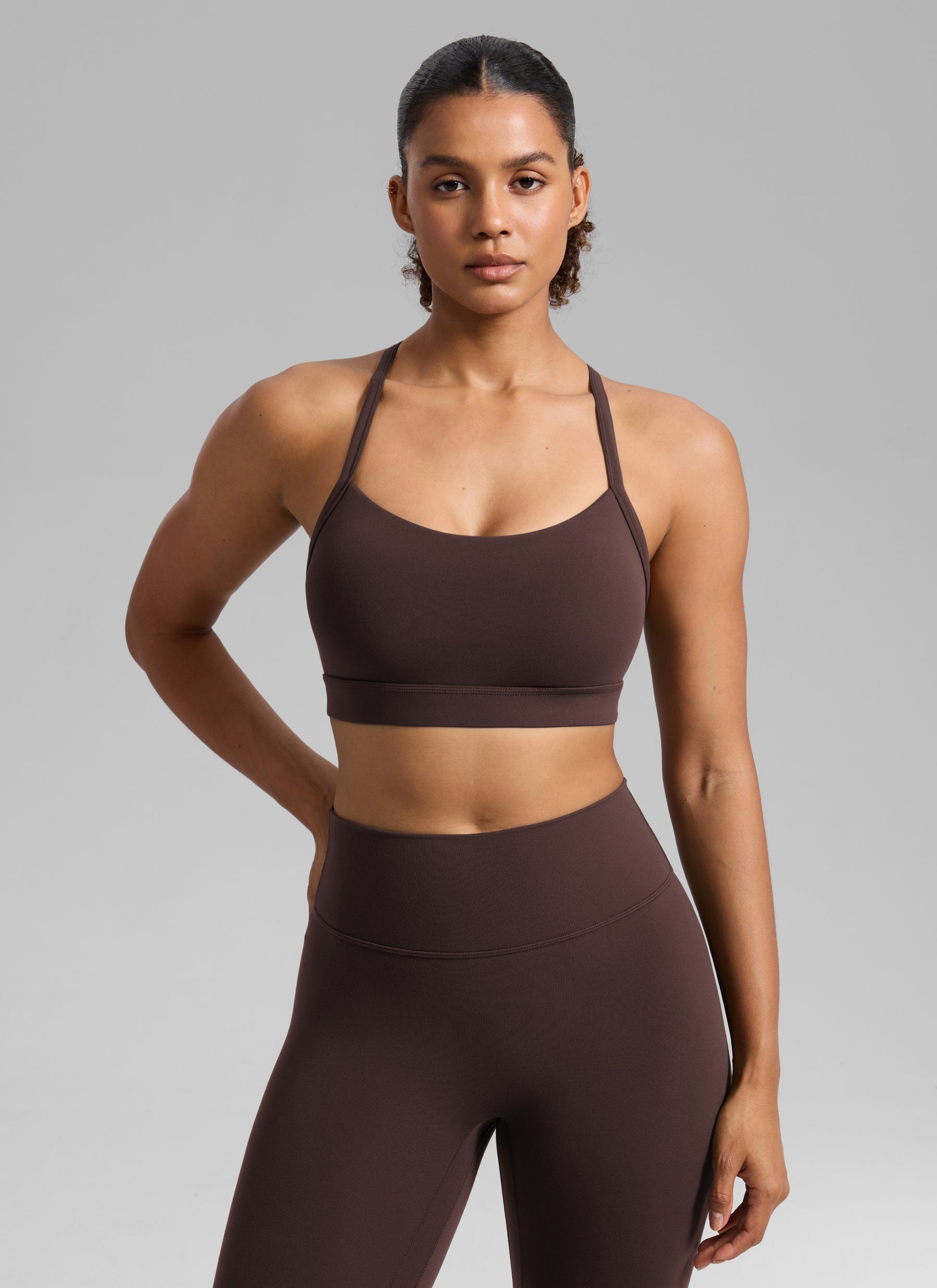 CRZ YOGA Mujer Butterlift Sujetador Deportivo Espalda Cruzada U Cuello Marrón Fudge Caliente