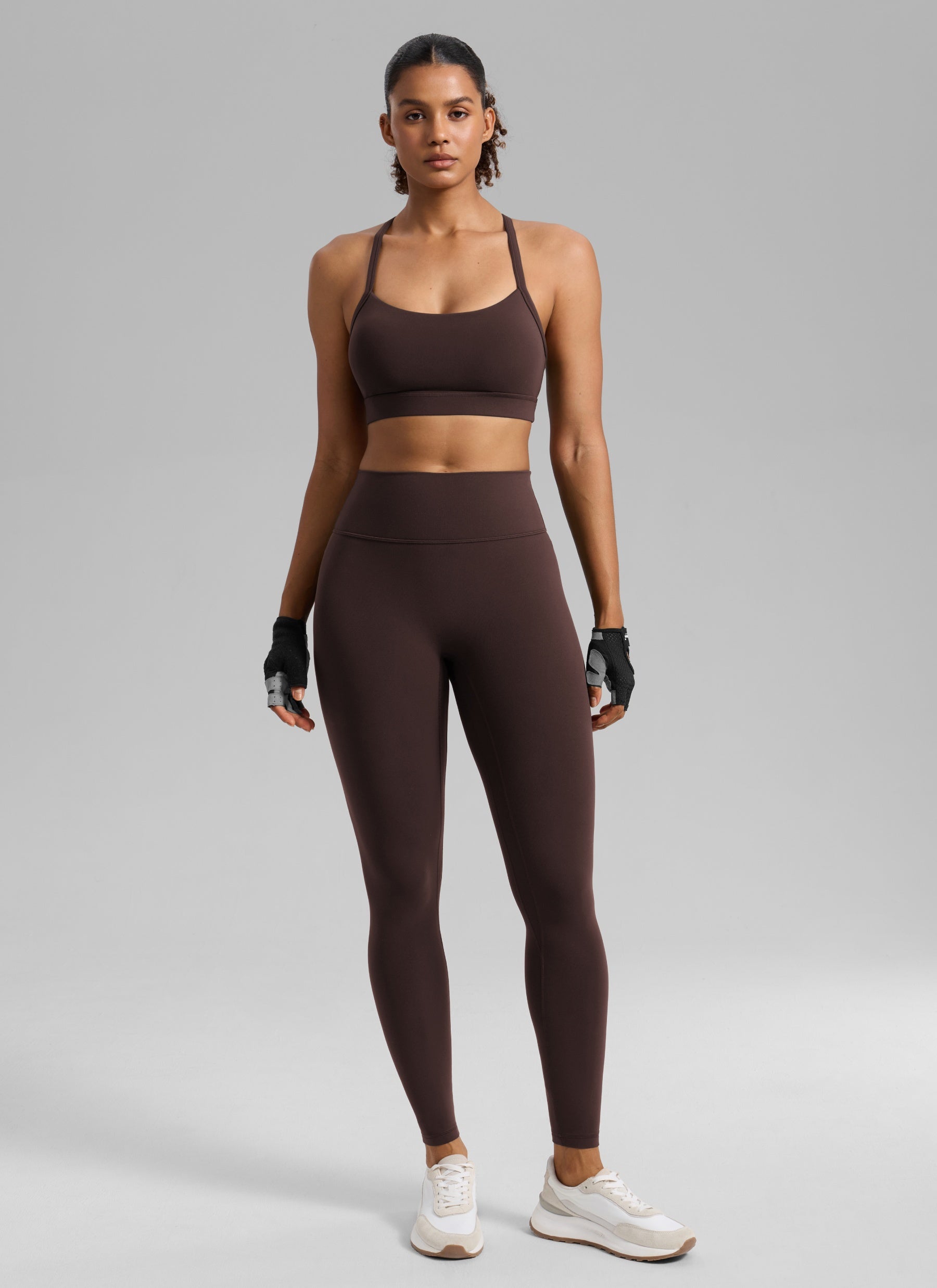 CRZ YOGA Mujer Butterlift Sujetador Deportivo Espalda Cruzada U Cuello Marrón Fudge Caliente