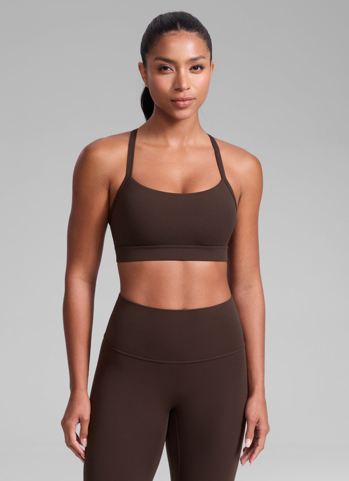 CRZ YOGA Mujer Butterlift Sujetador Deportivo Espalda Cruzada U Cuello Marrón Fudge Caliente