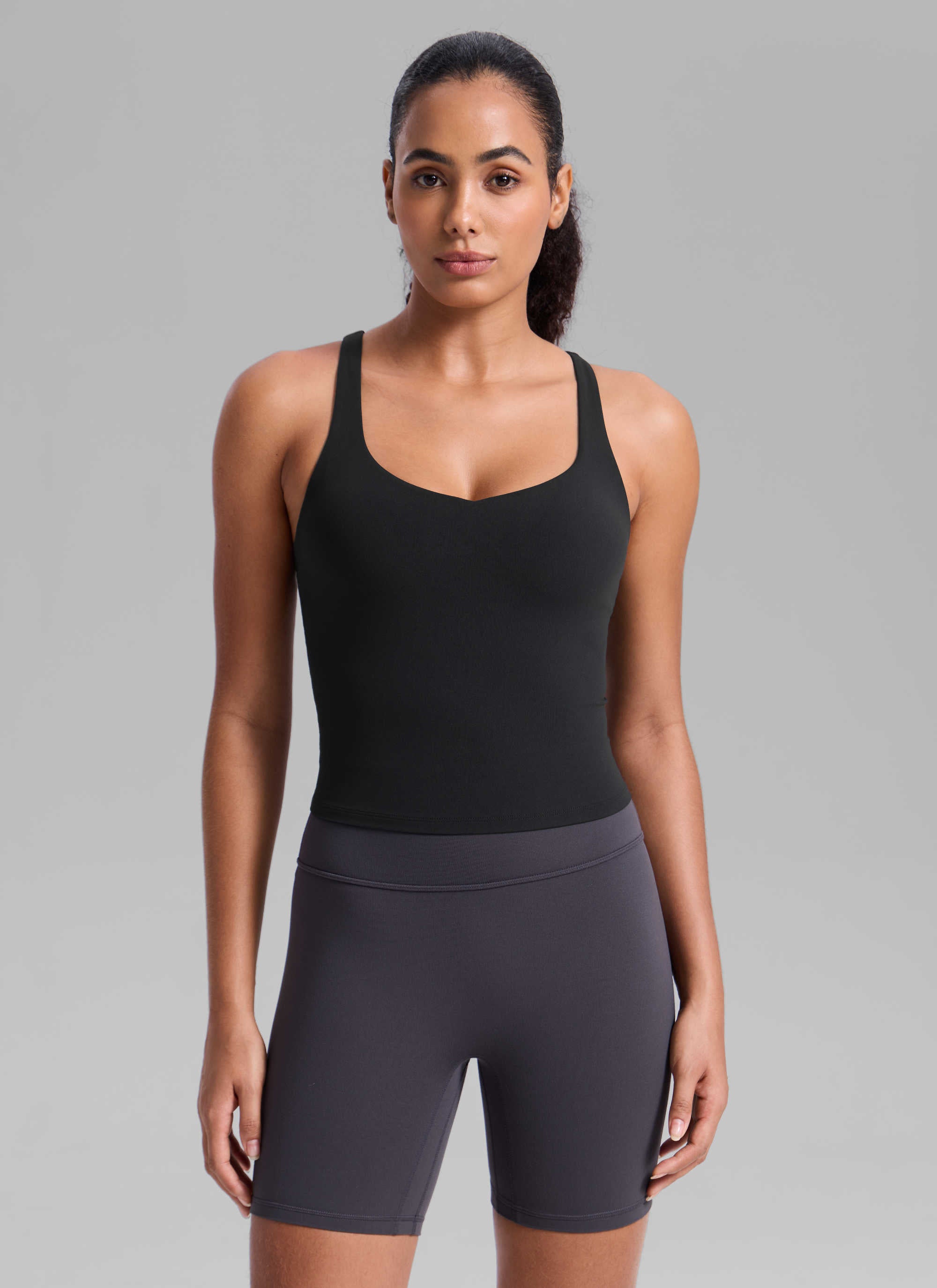 CRZ YOGA Mujer Sujetador Deportivo con Cuello en V y Espalda en U Negro
