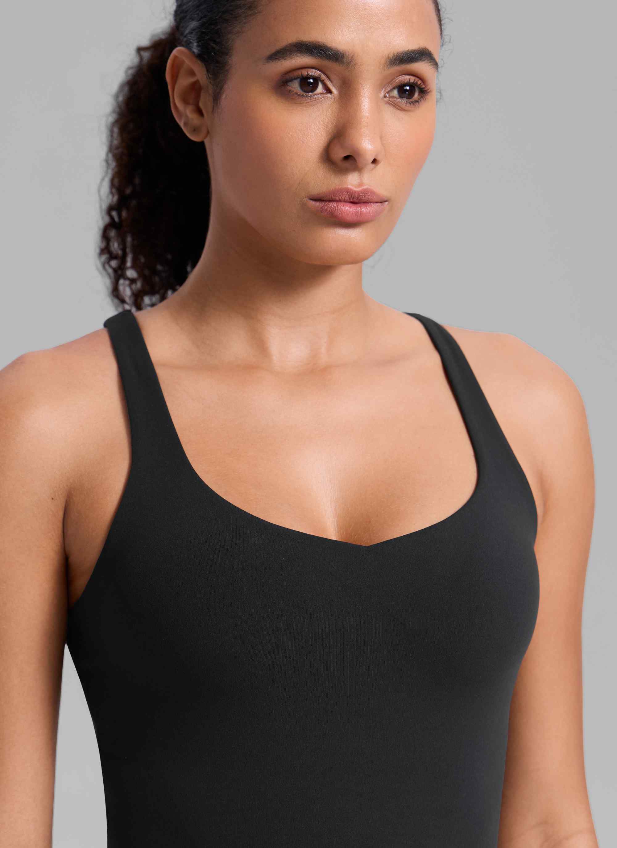 CRZ YOGA Mujer Sujetador Deportivo con Cuello en V y Espalda en U Negro