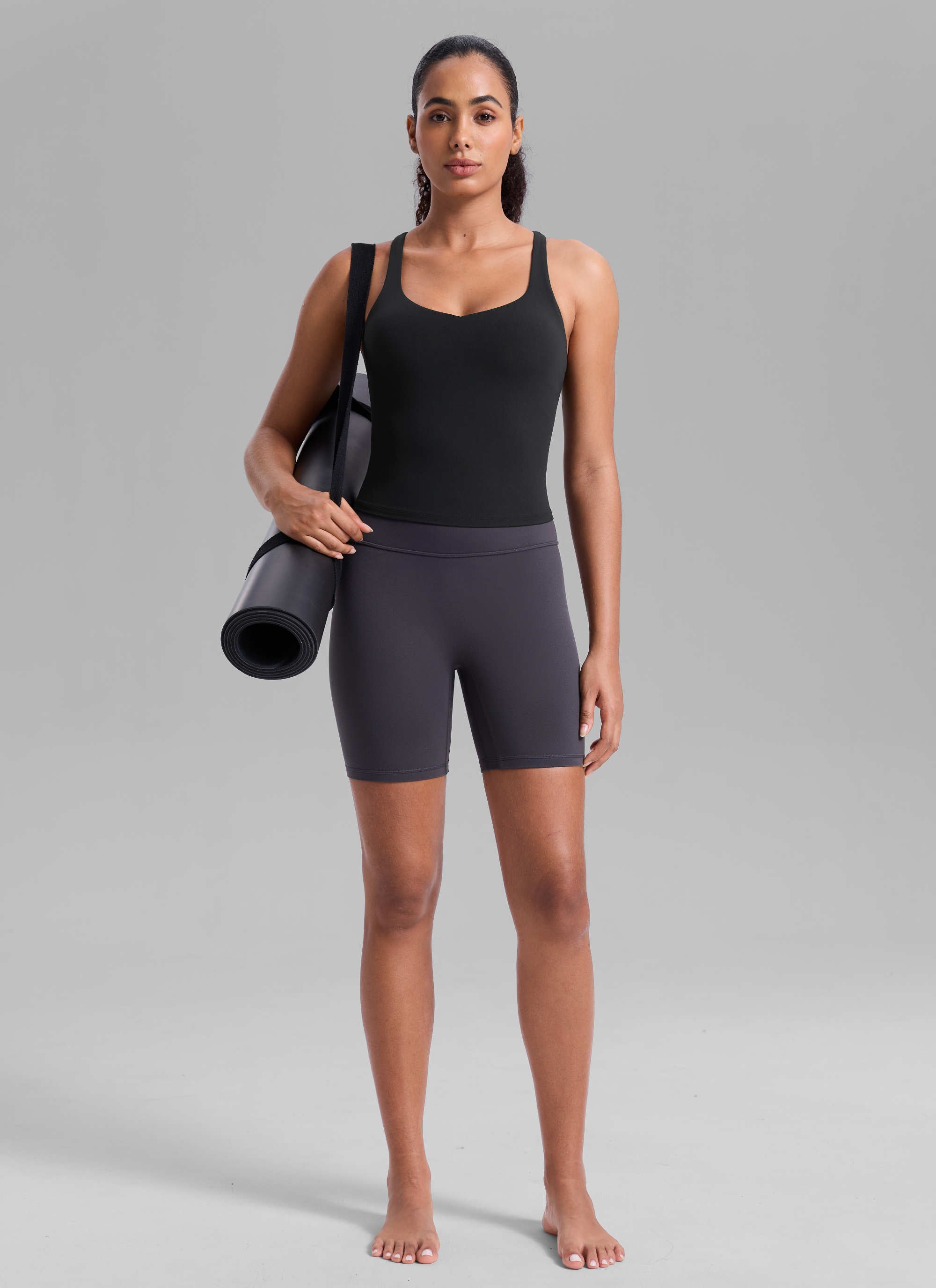 CRZ YOGA Mujer Sujetador Deportivo con Cuello en V y Espalda en U Negro