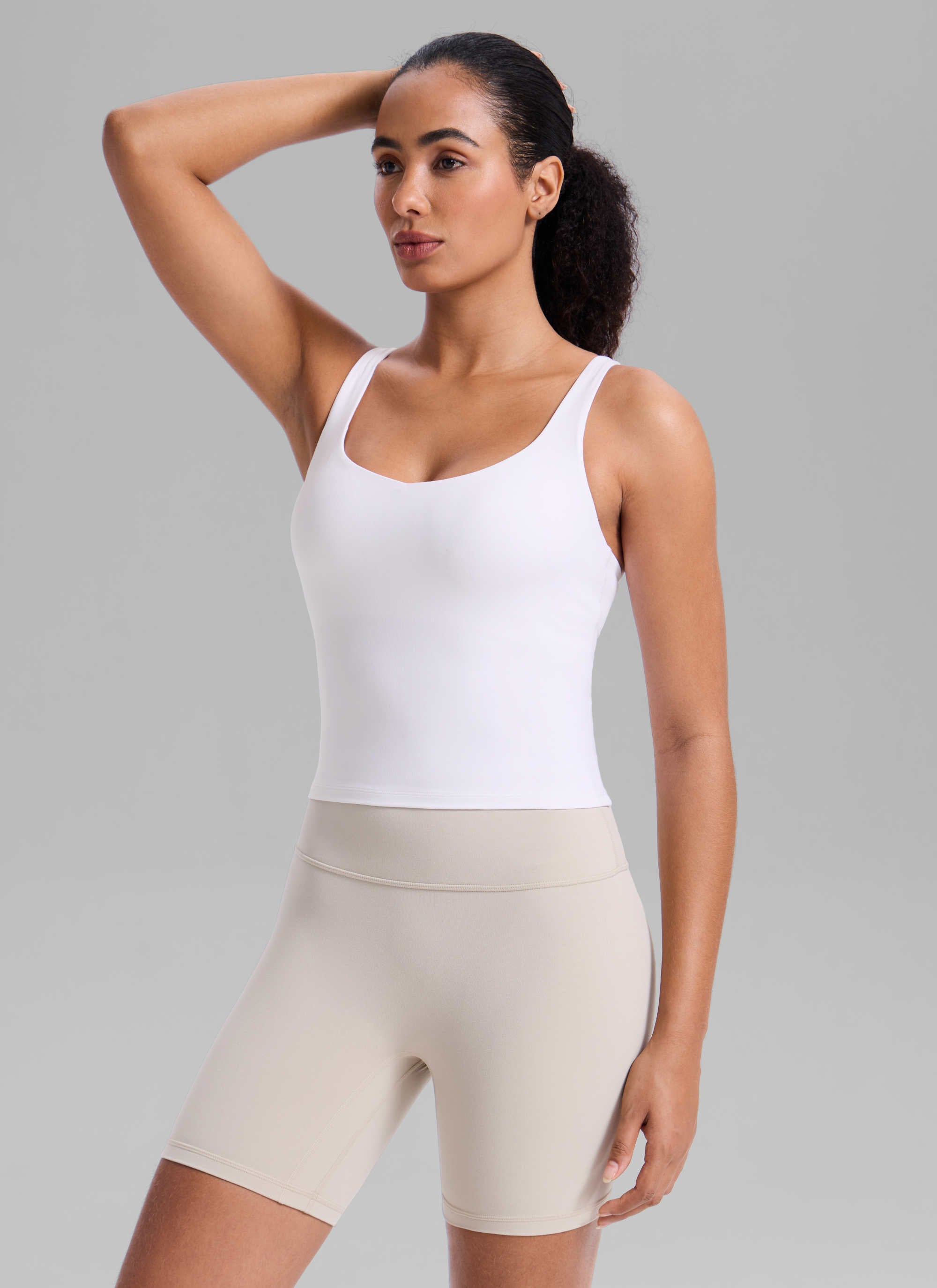 CRZ YOGA Mujer Sujetador Deportivo con Cuello en V y Espalda en U blanco