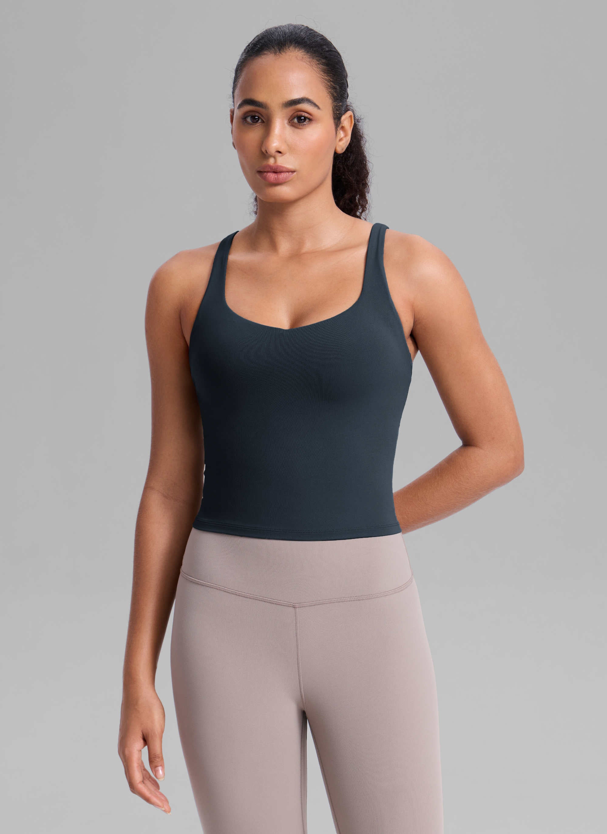 CRZ YOGA Mujer Sujetador Deportivo con Cuello en V y Espalda en U True Navy
