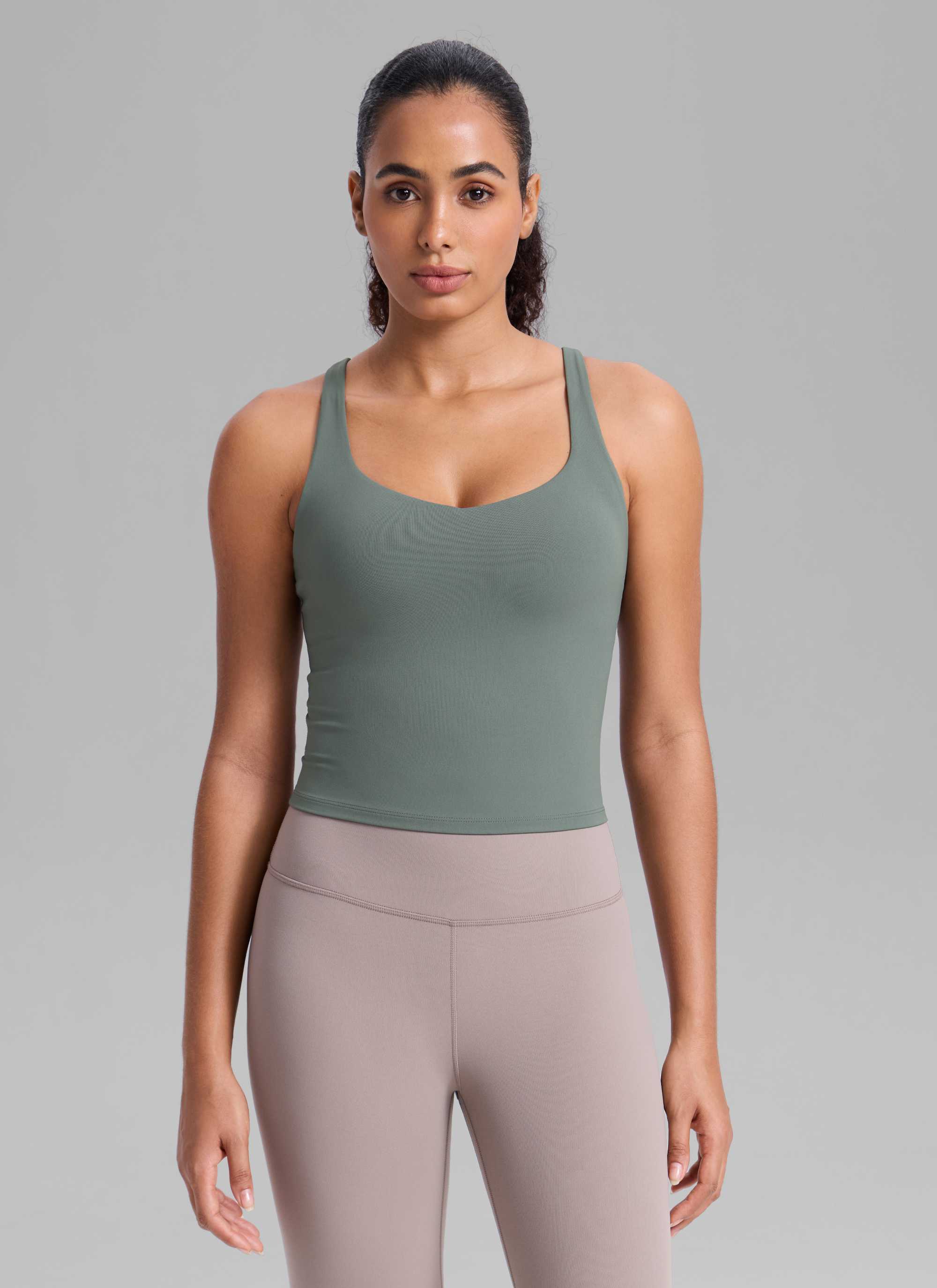 CRZ YOGA Mujer Sujetador Deportivo con Cuello en V y Espalda en U Salvia gris
