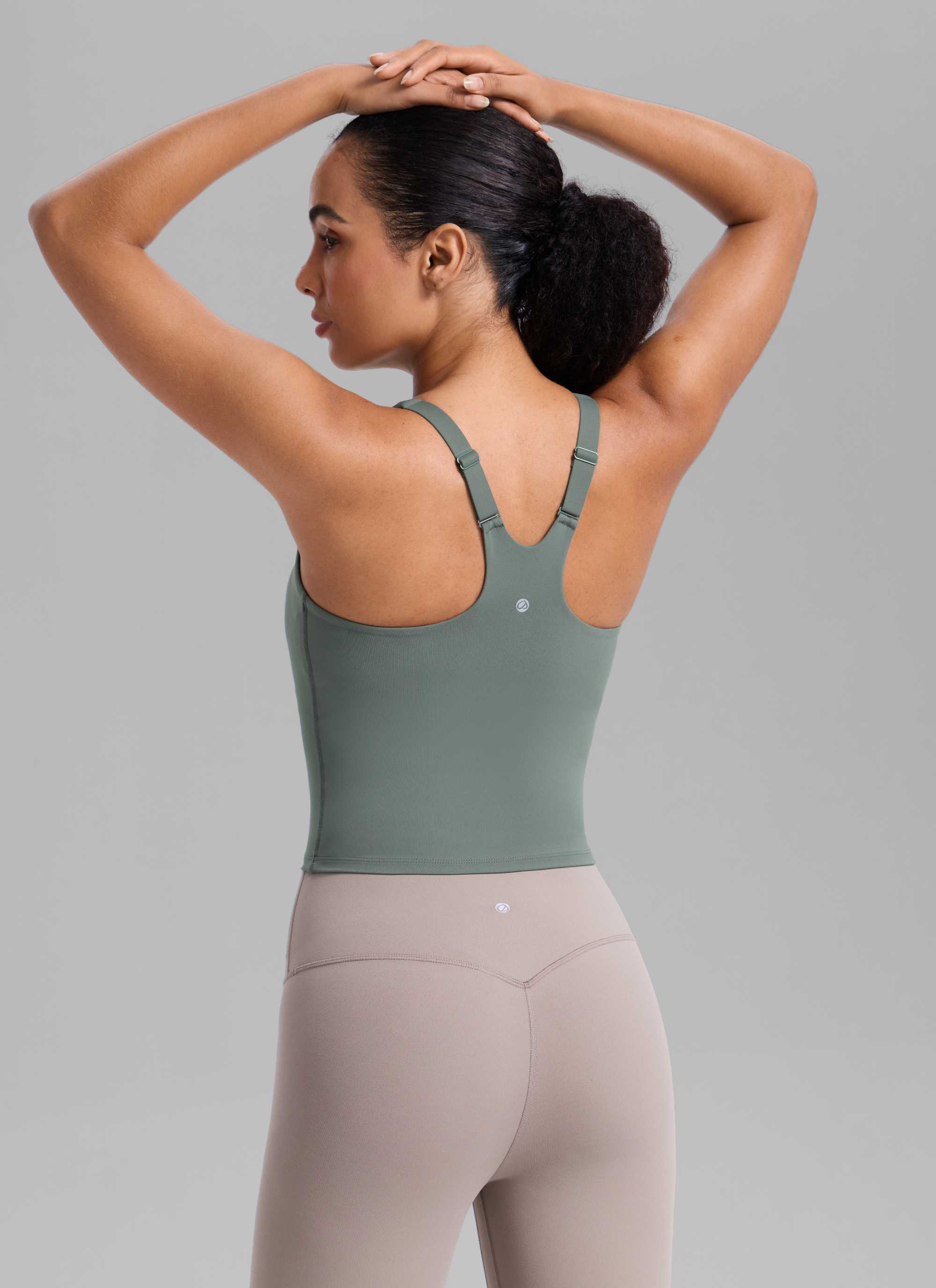 CRZ YOGA Mujer Sujetador Deportivo con Cuello en V y Espalda en U Salvia gris