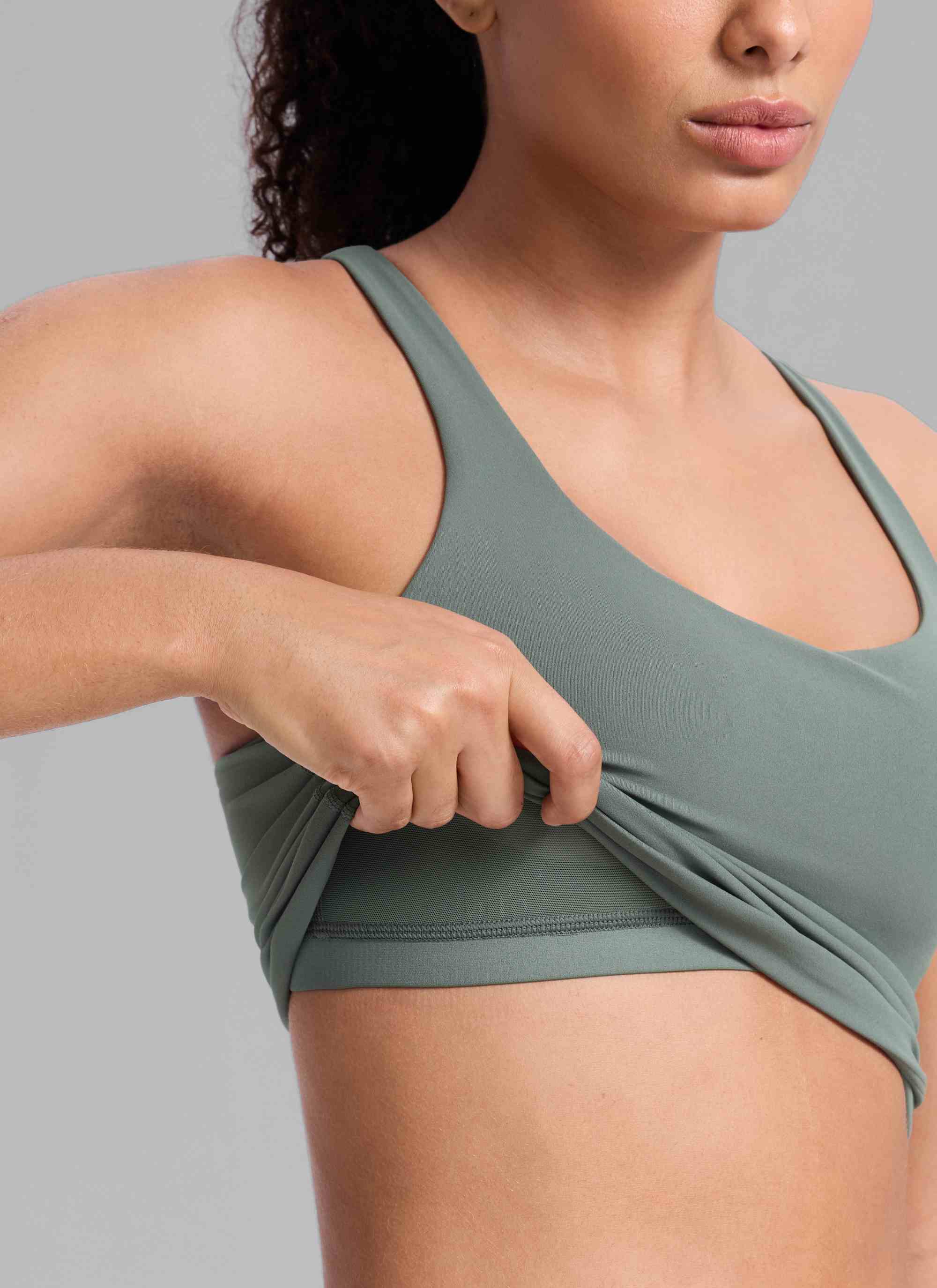 CRZ YOGA Mujer Sujetador Deportivo con Cuello en V y Espalda en U Salvia gris