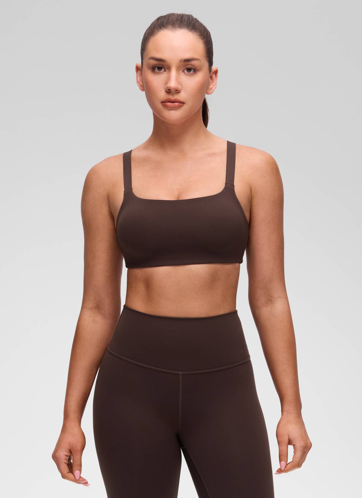 CRZ YOGA Mujer Sujetador Deportivo Escote en U y Espalda Cuadrada Marrón Fudge Caliente