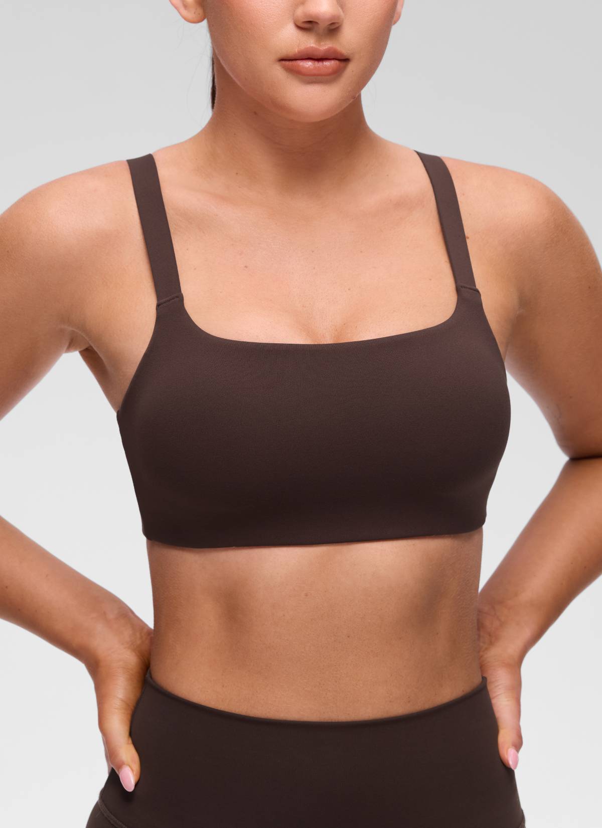 CRZ YOGA Mujer Sujetador Deportivo Escote en U y Espalda Cuadrada Marrón Fudge Caliente
