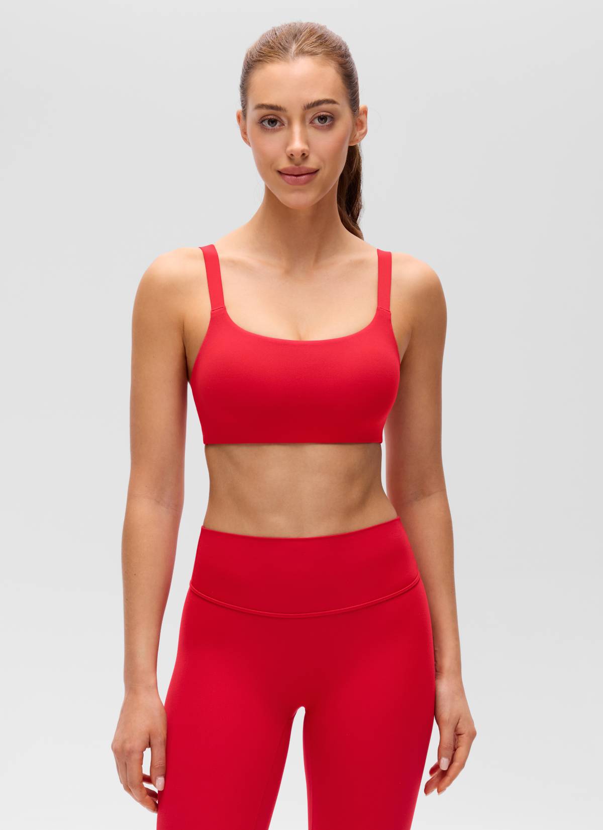 CRZ YOGA Mujer Sujetador Deportivo Escote en U y Espalda Cuadrada Rojo Aurora