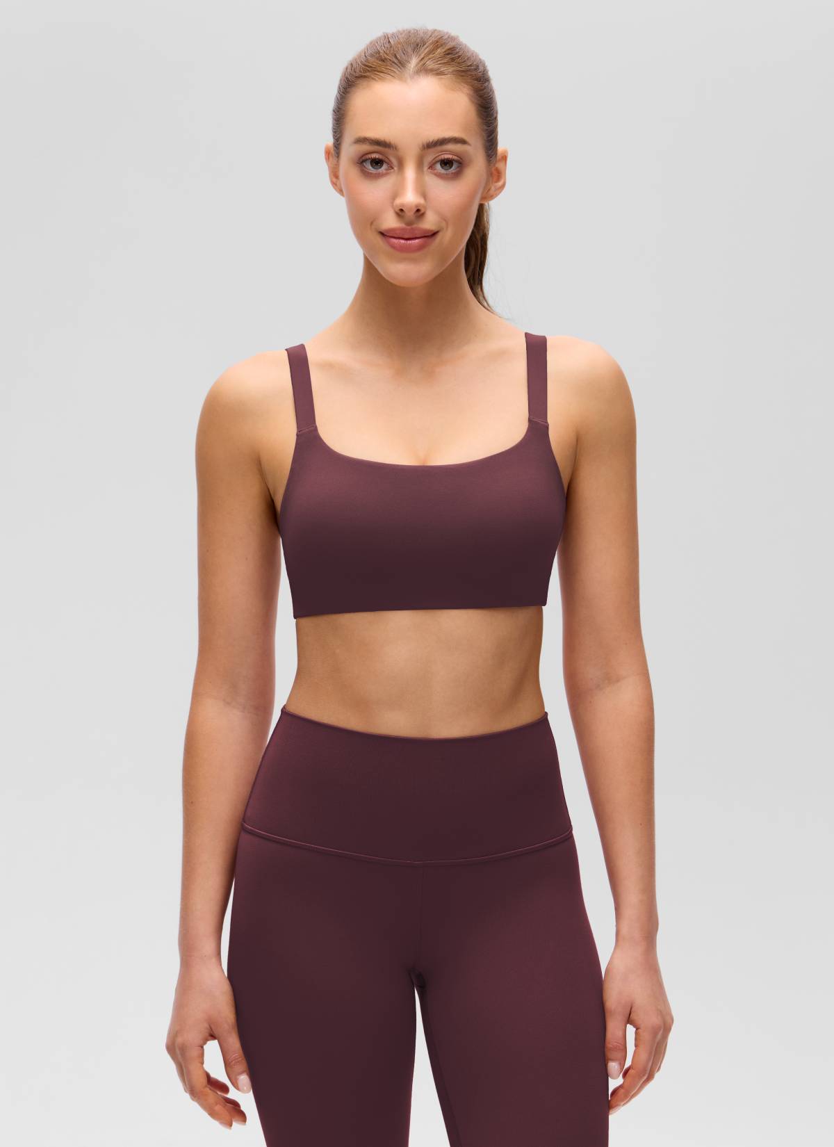 CRZ YOGA Mujer Sujetador Deportivo Escote en U y Espalda Cuadrada Ciruela madura