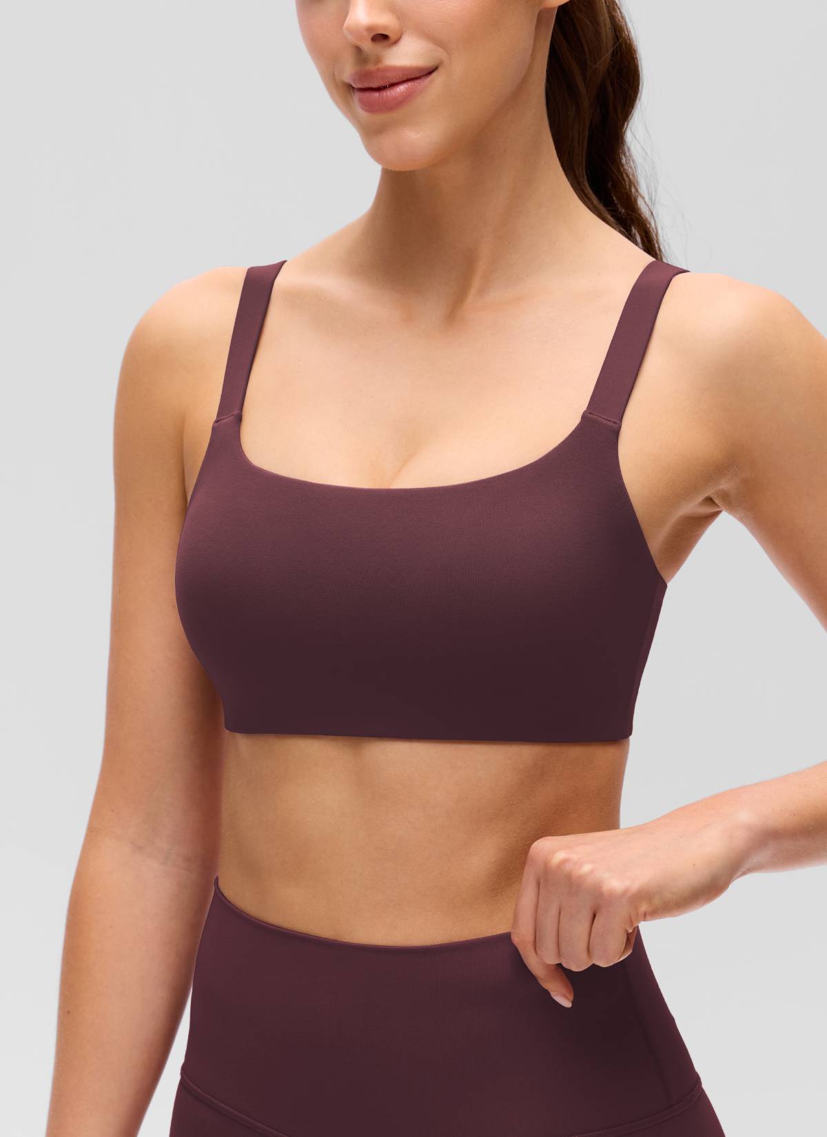 CRZ YOGA Mujer Sujetador Deportivo Escote en U y Espalda Cuadrada Ciruela madura