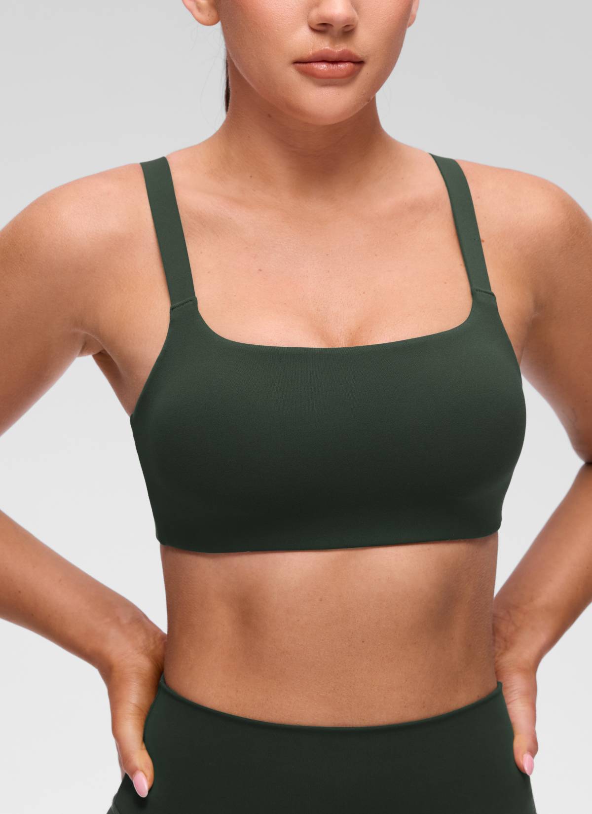 CRZ YOGA Mujer Sujetador Deportivo Escote en U y Espalda Cuadrada Leyenda Verde
