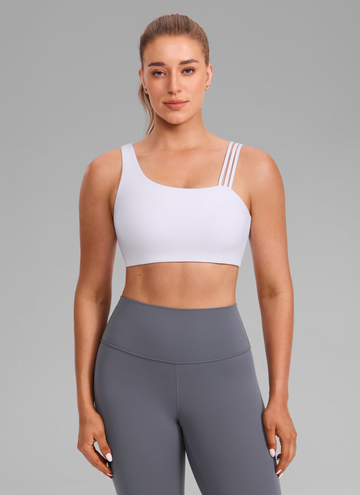 Sujetador Deportivo de Tirantes Asimétricos Mujer Soporte Medio blanco