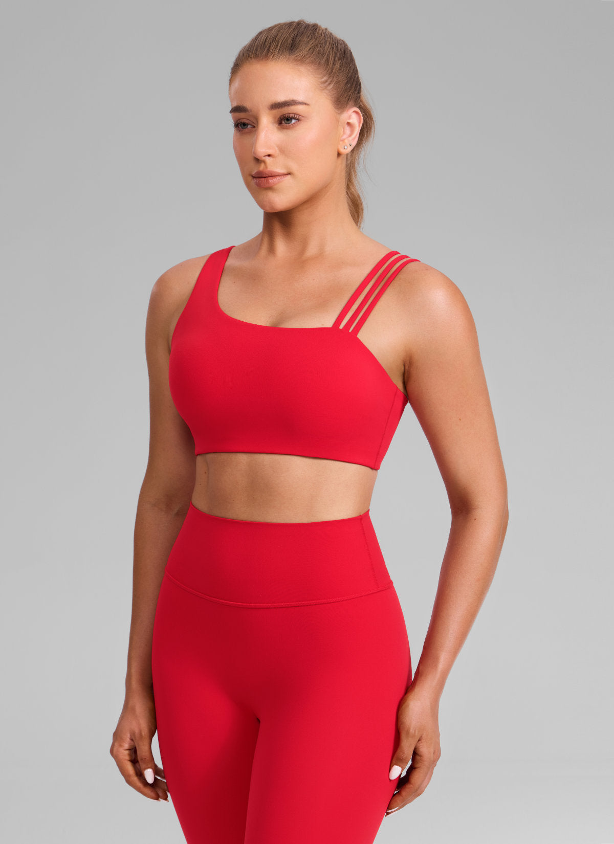 Sujetador Deportivo de Tirantes Asimétricos Mujer Soporte Medio Rojo Aurora
