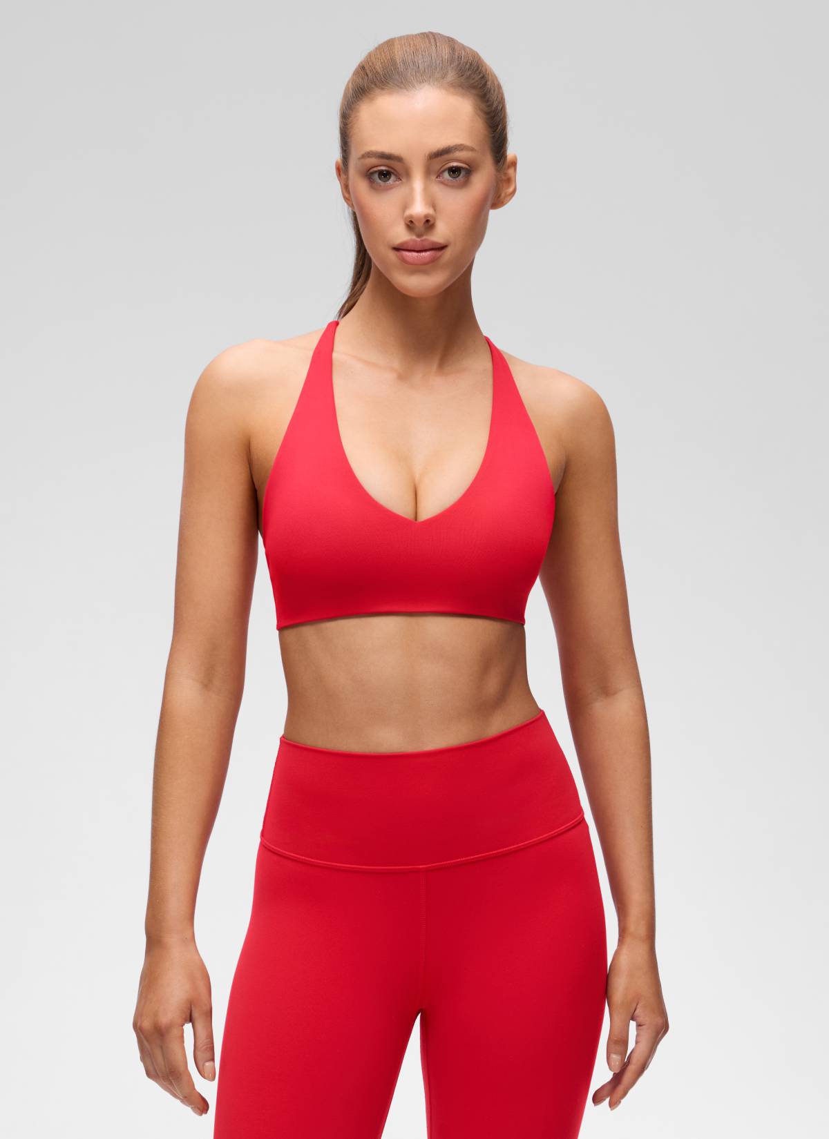 CRZ YOGA  Butterluxe Mujer Sujetador con cuello en V y espalda cruzada Rojo Aurora