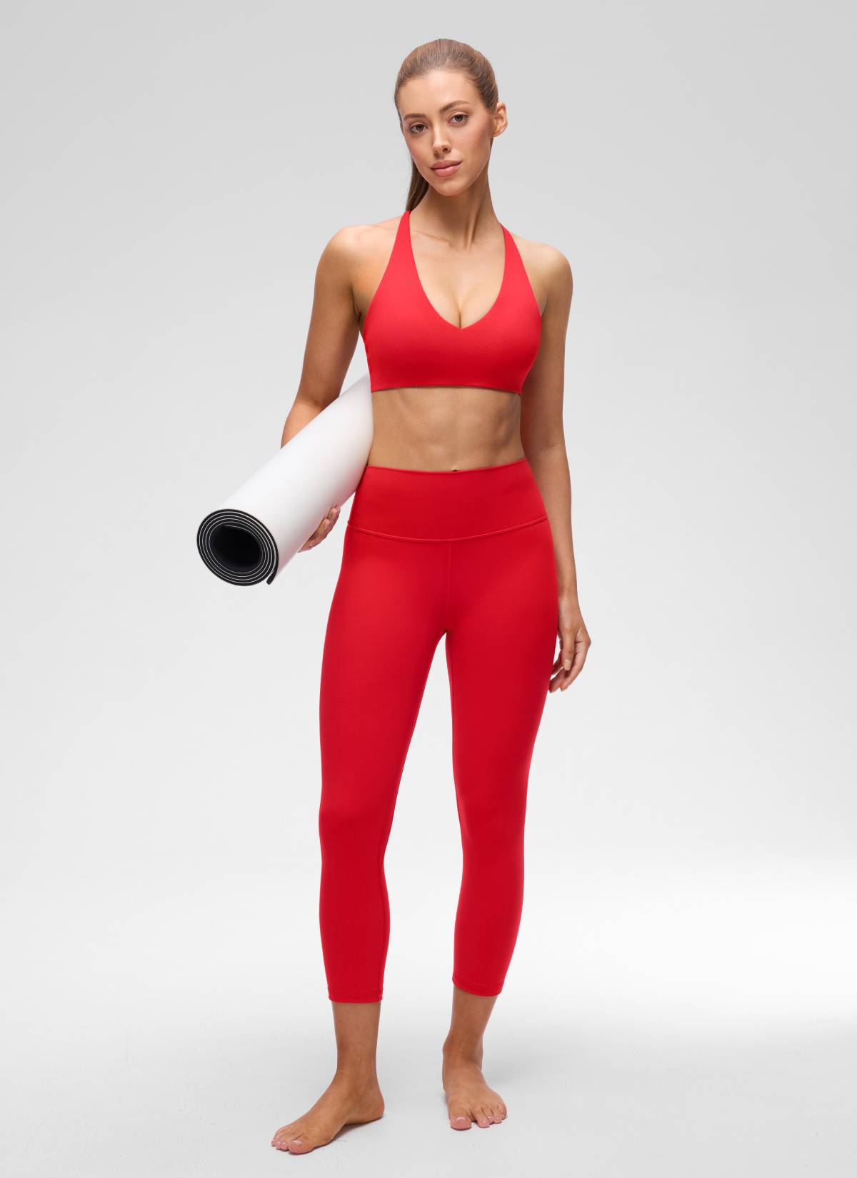 CRZ YOGA  Butterluxe Mujer Sujetador con cuello en V y espalda cruzada Rojo Aurora