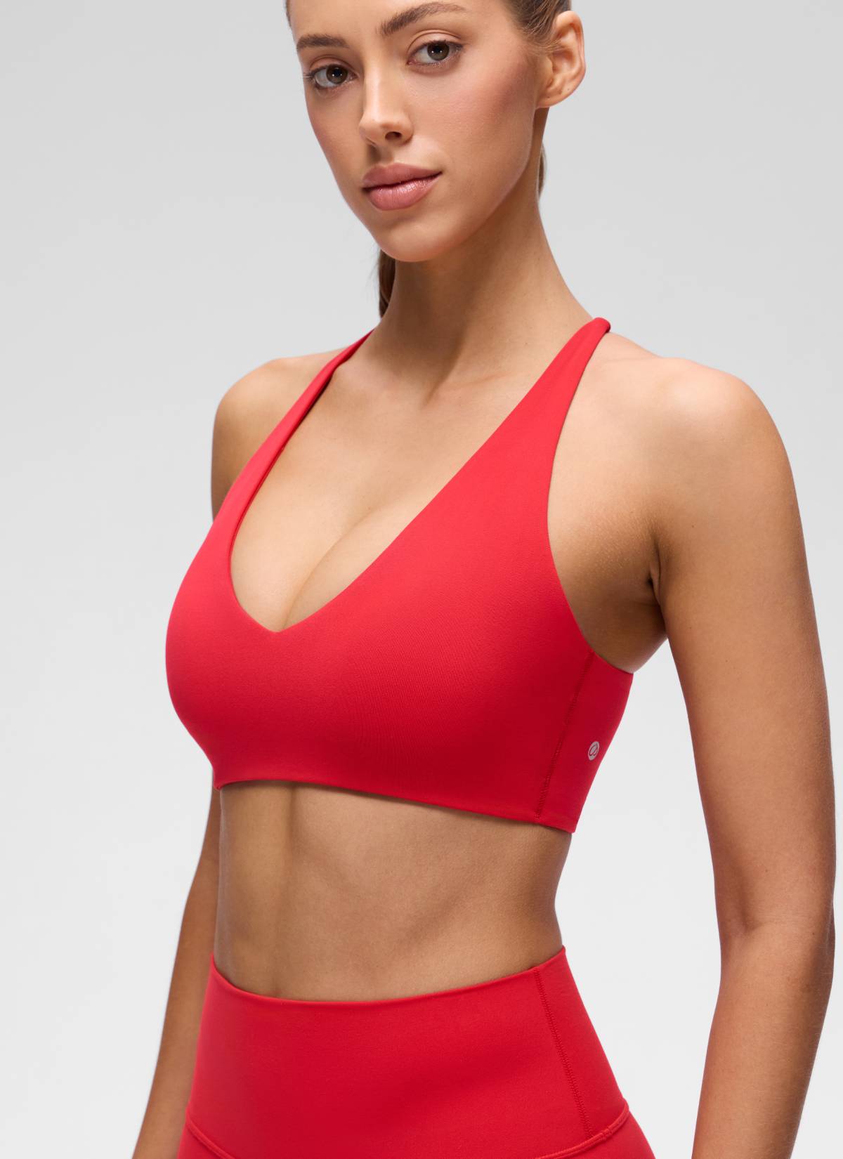 CRZ YOGA  Butterluxe Mujer Sujetador con cuello en V y espalda cruzada Rojo Aurora