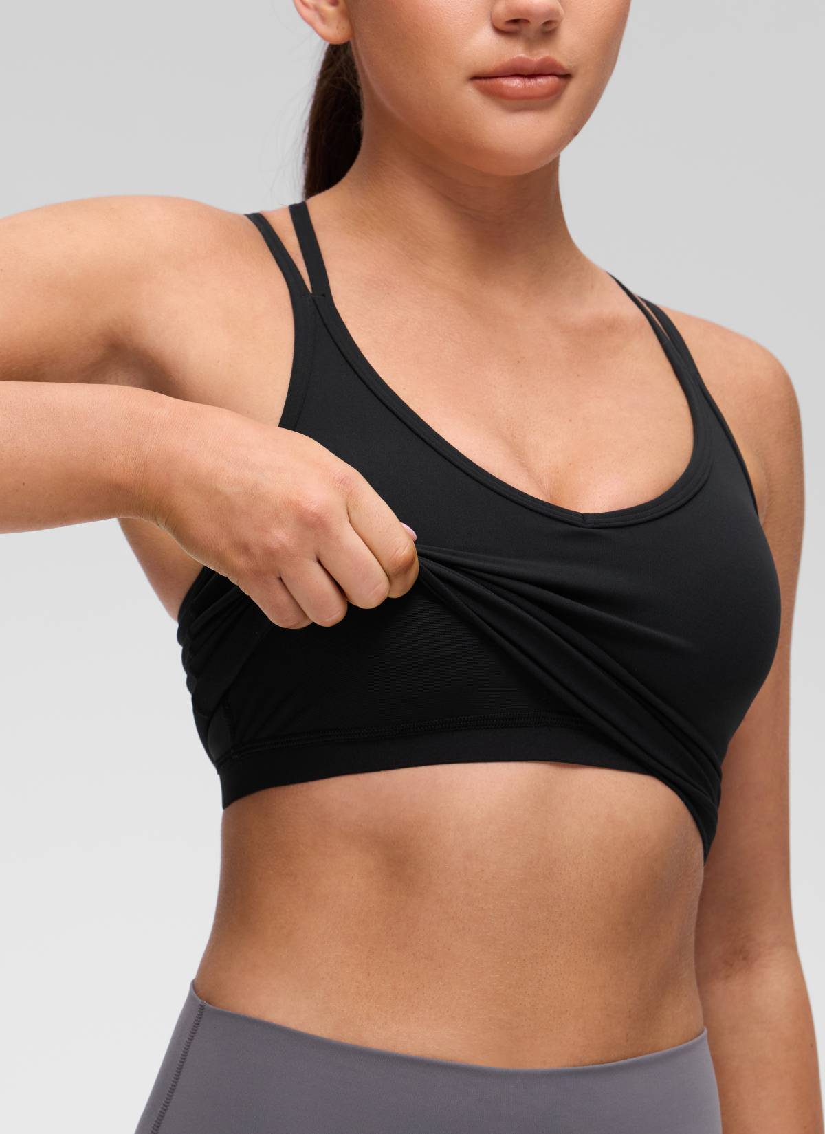 CRZ YOGA Mujer Butterluxe escote V, espalda cruzada con sujetador Negro