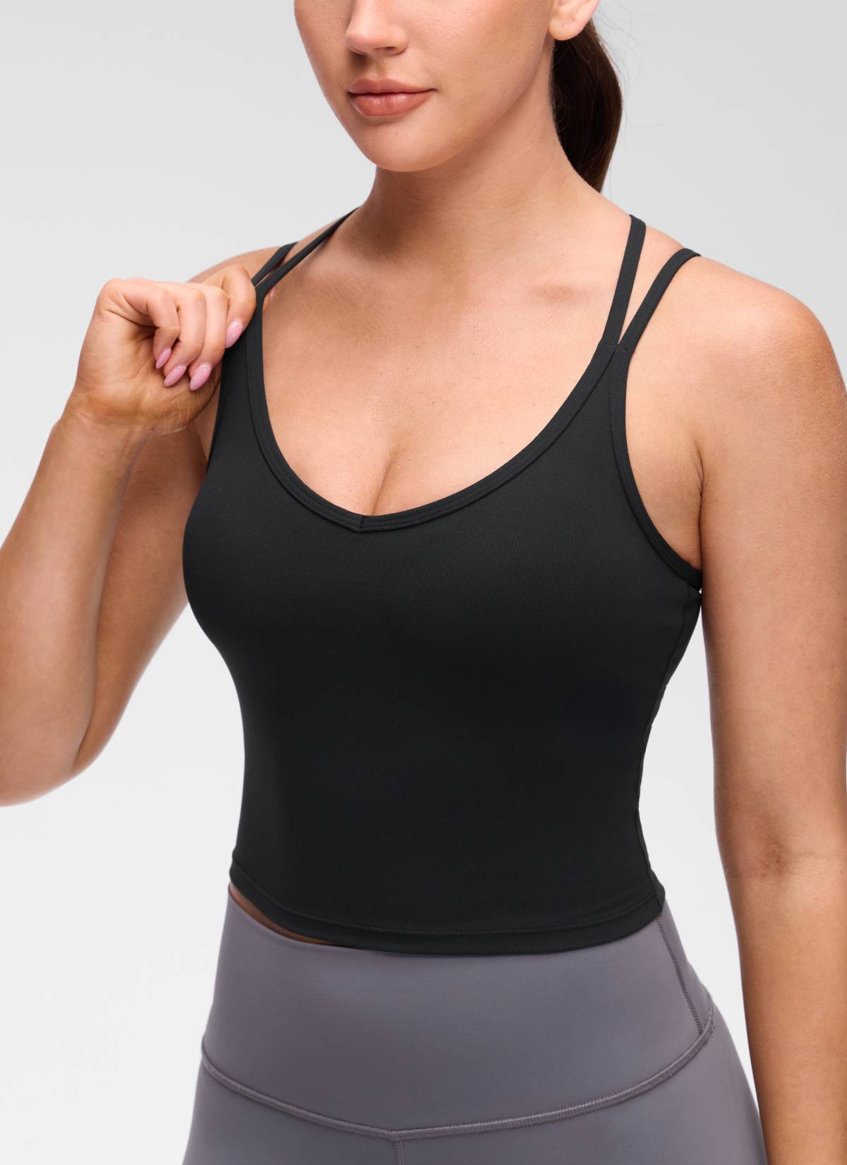 CRZ YOGA Mujer Butterluxe escote V, espalda cruzada con sujetador Negro