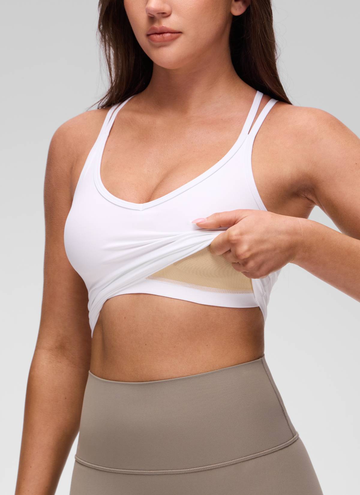 CRZ YOGA Mujer Butterluxe escote V, espalda cruzada con sujetador blanco