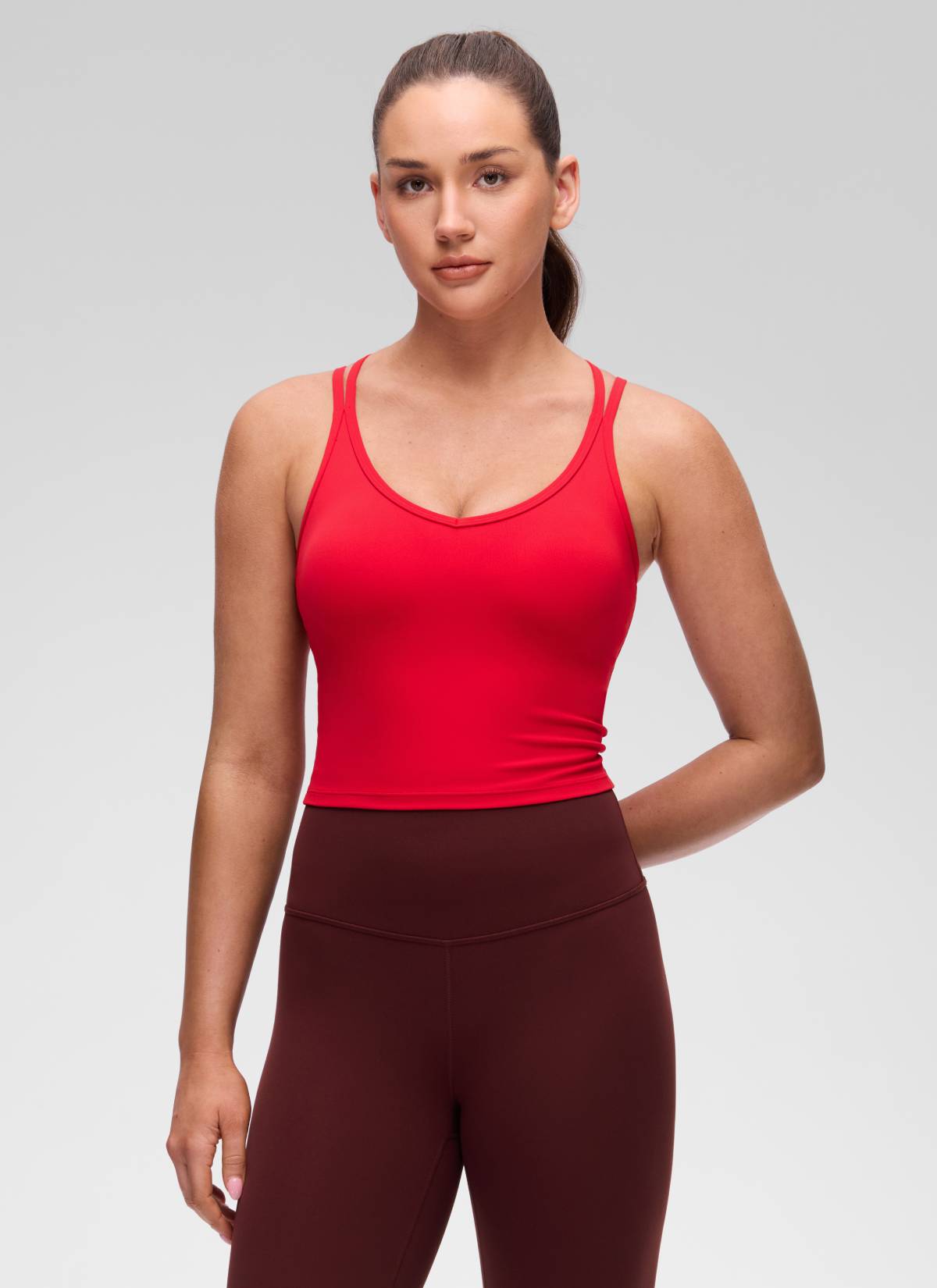 CRZ YOGA Mujer Butterluxe escote V, espalda cruzada con sujetador Rojo Aurora